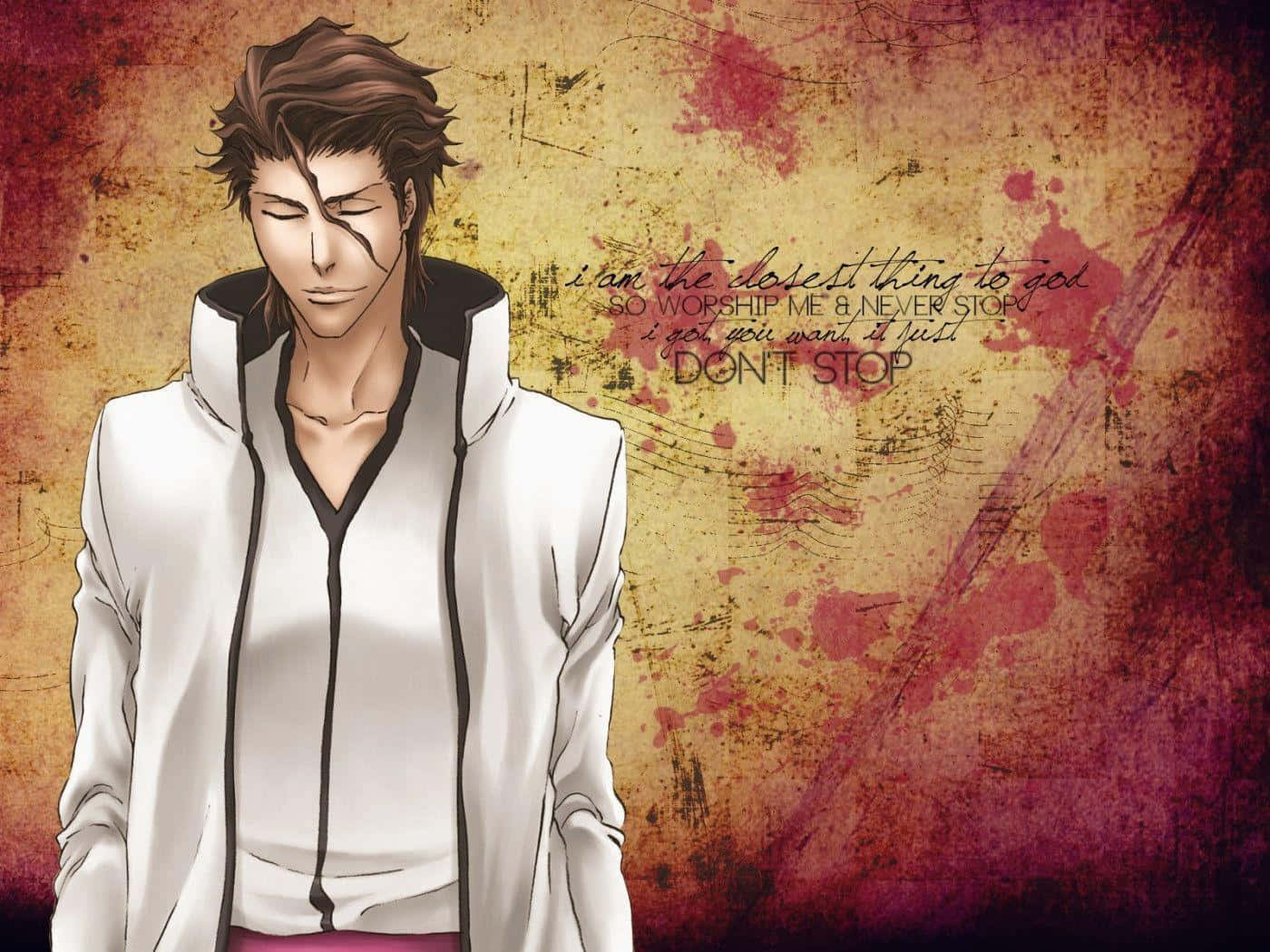 Sosuke Aizen, white hoodie, red splatters, HD Desktop Wallpaper