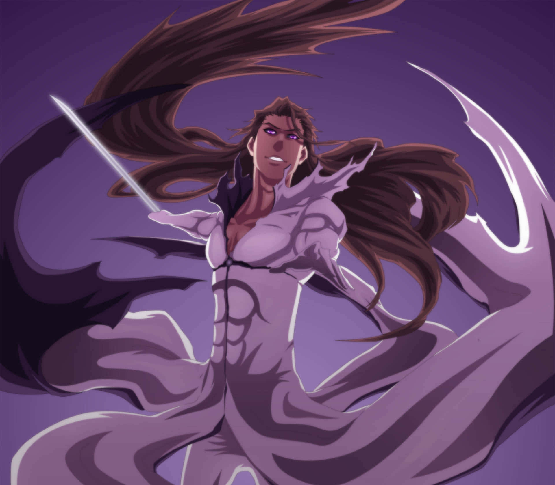 Sosuke Aizen, long brown hair, purple eyes, Full HD Desktop Wallpaper
