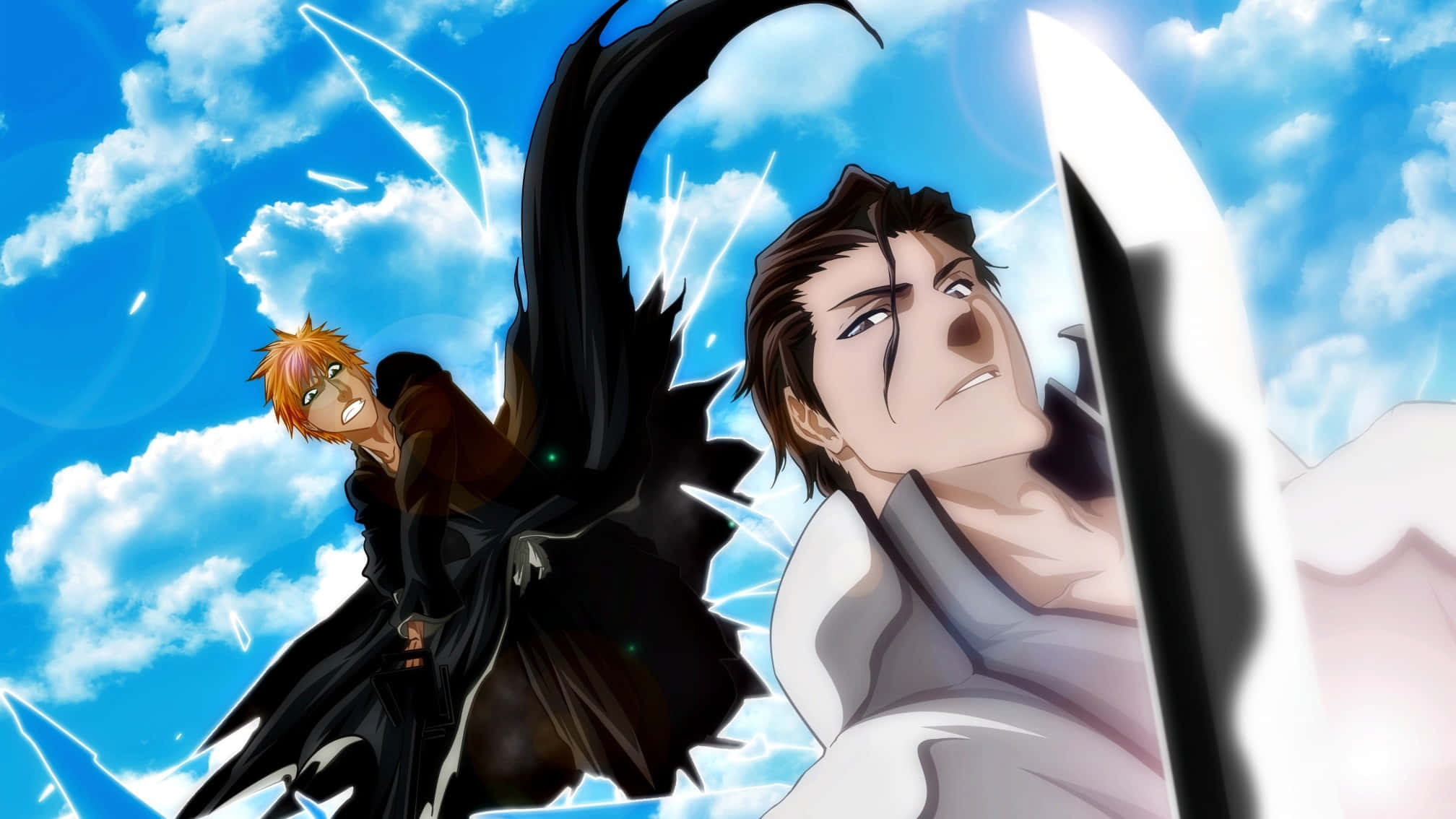 Sosuke Aizen, black cloak, sword raised, Full HD Desktop Wallpaper