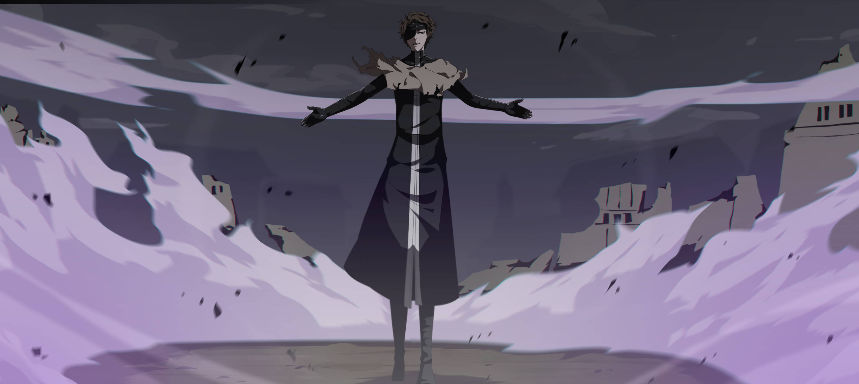 Sosuke Aizen, black outfit, purple snowscape, 2K Desktop Wallpaper