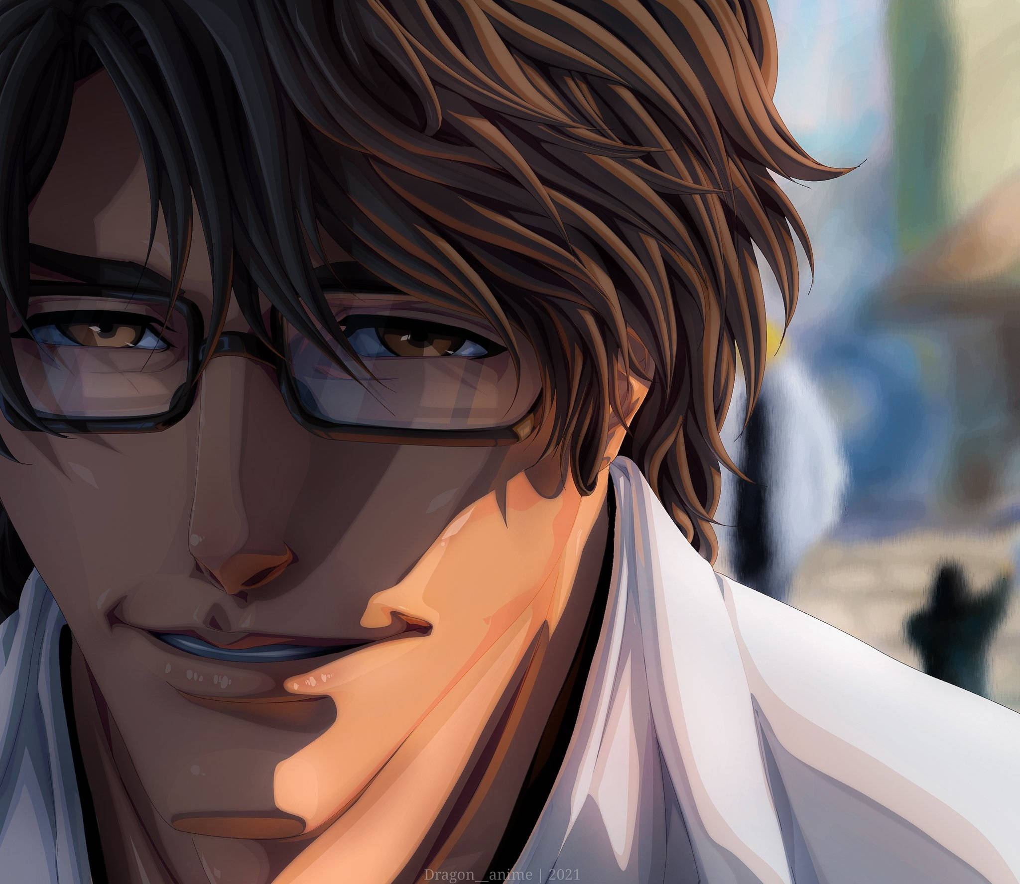 Sosuke Aizen, glasses, tousled brown hair, Full HD Desktop Wallpaper