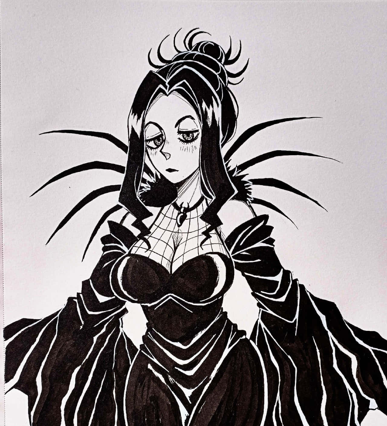 Arachne, Soul Eater, black and white ink drawing, HD Phone Wallpaper