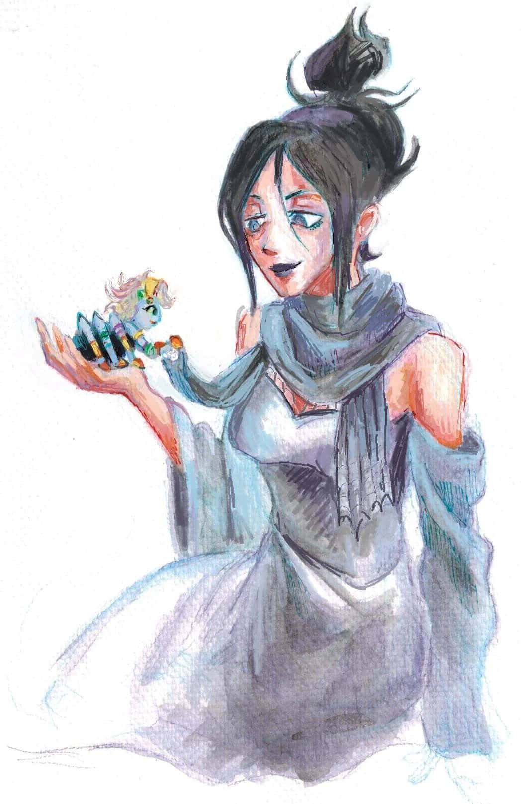 Arachne, watercolor illustration, blue-gray dress, HD Phone Wallpaper