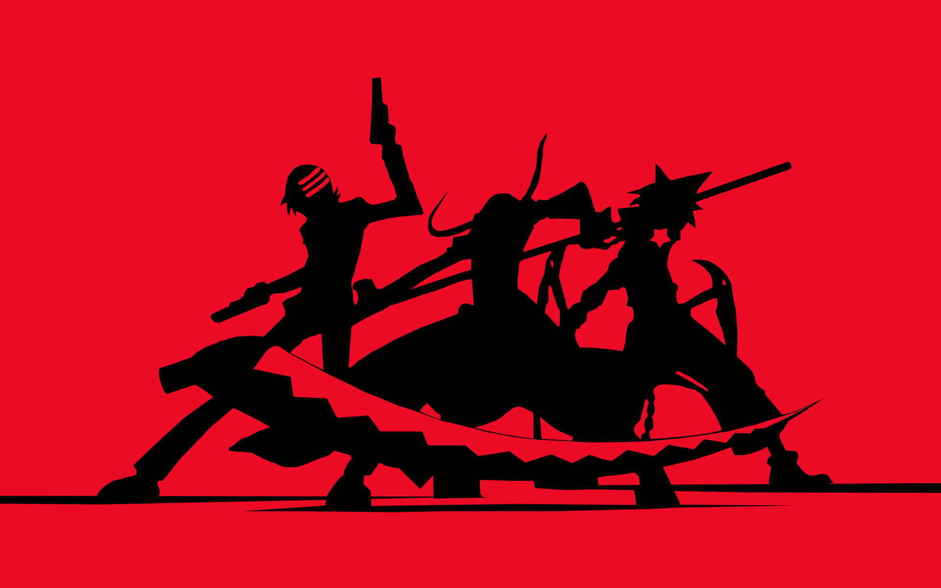 Soul Eater, Red And Black Soul Eater Characters, vivid red background, Full HD Desktop Wallpaper