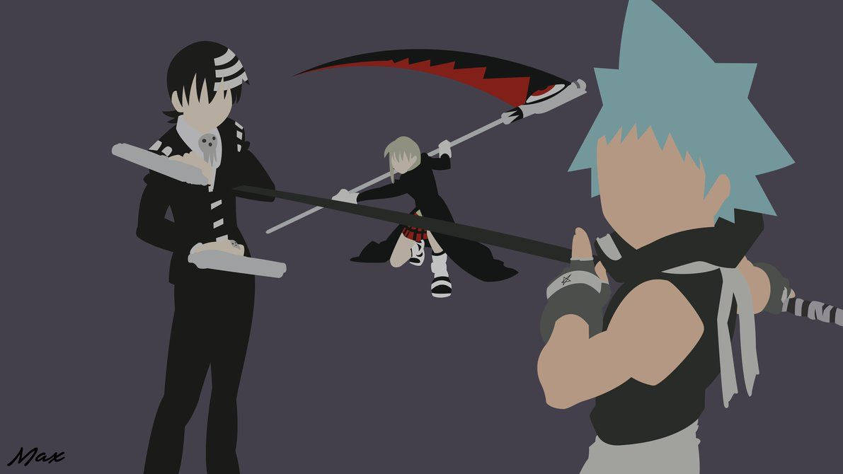 Soul Eater, minimalist vector art, three anime characters, SD Desktop Wallpaper