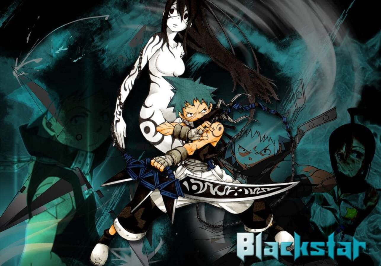Black Star, Soul Eater, teal and black background, HD Desktop Wallpaper