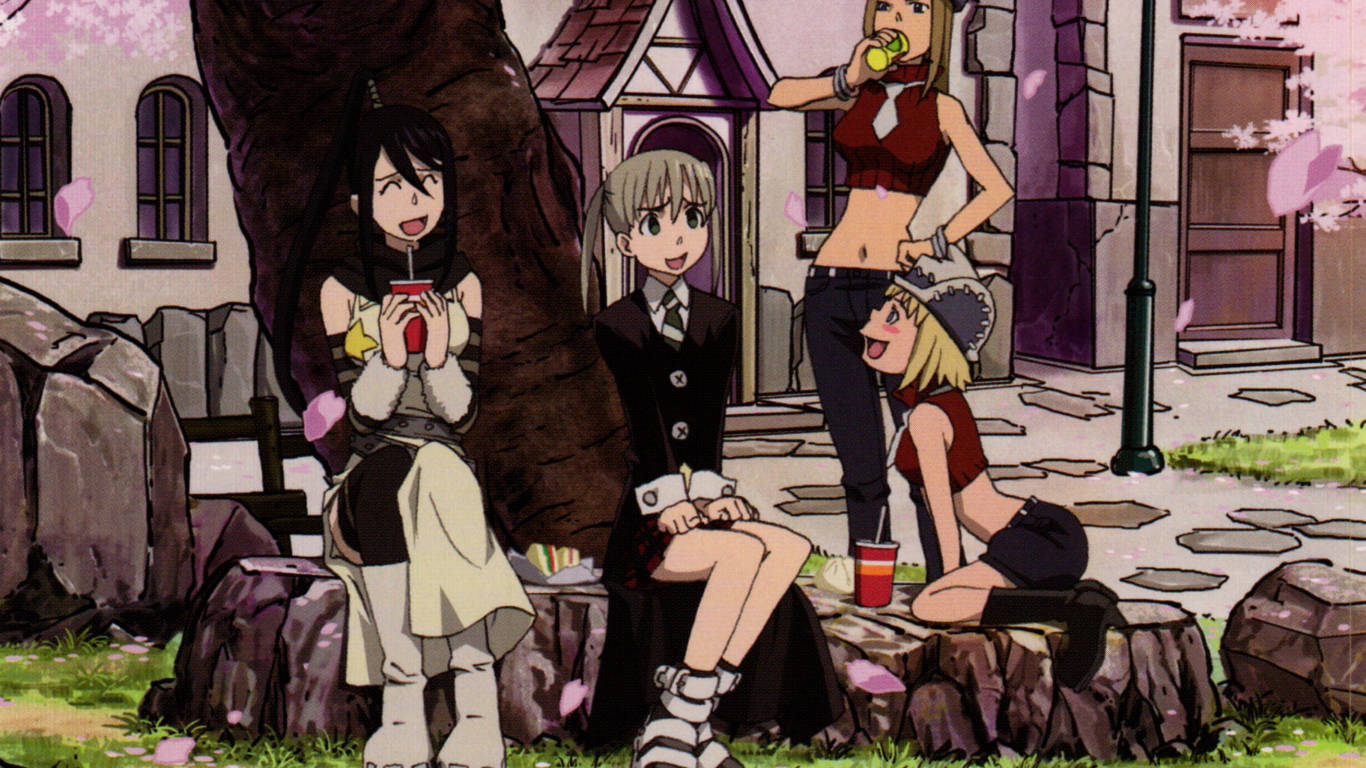 Soul Eater Characters, cherry blossom tree, school uniforms, HD Desktop Wallpaper