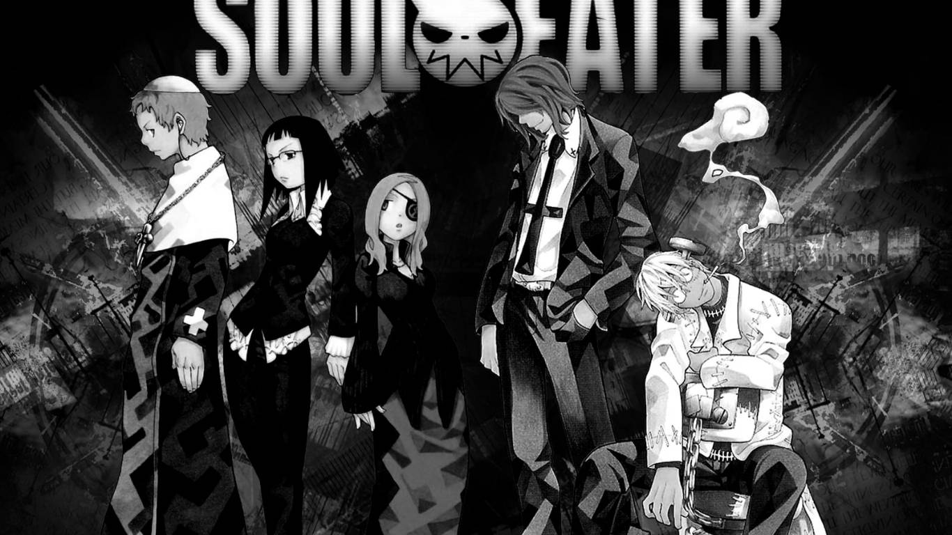 Soul Eater Characters, black graffiti, black and white anime, HD Desktop Wallpaper