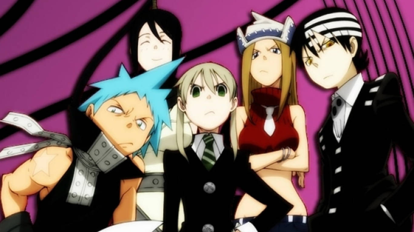 Soul Eater Characters, vibrant purple background, black streaks, HD Desktop Wallpaper