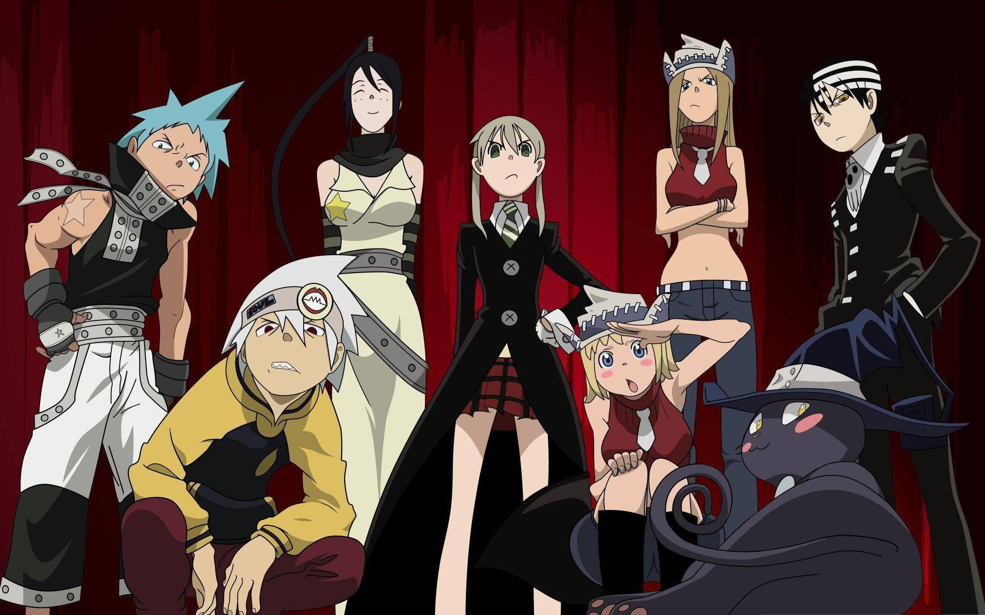 Soul Eater, main characters, red background, Full HD Desktop Wallpaper