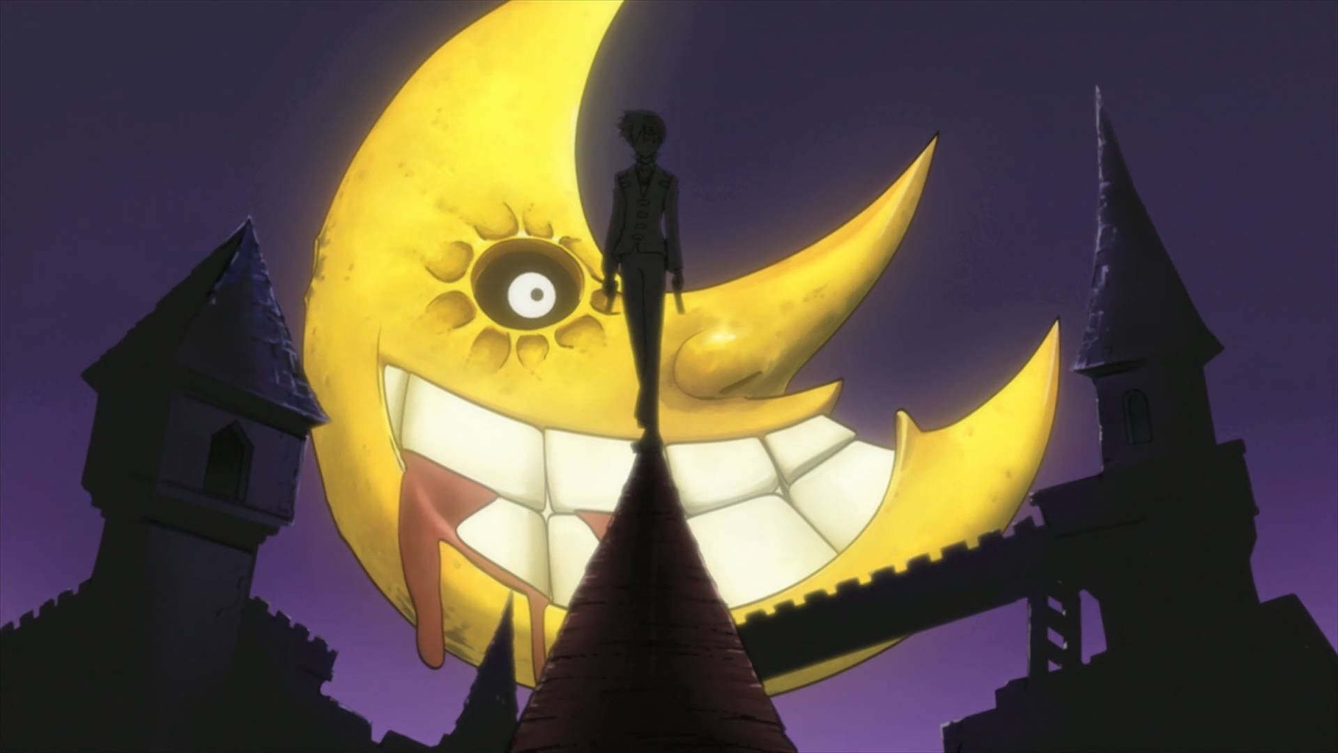 Soul Eater, Death The Kid, giant smiling yellow moon, Full HD Desktop Wallpaper