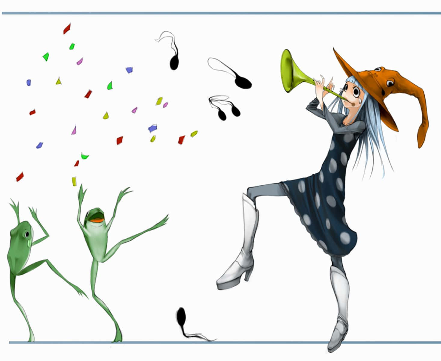 Eruka Frog, polka dot dress, trumpet, HD Desktop Wallpaper
