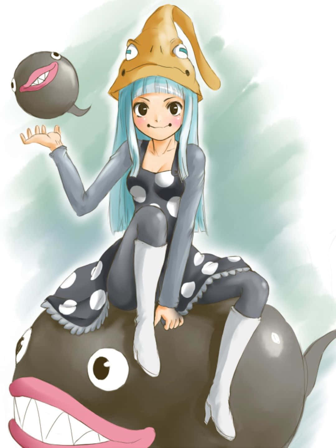 Eruka Frog, blue hair, fish hat, HD Phone Wallpaper