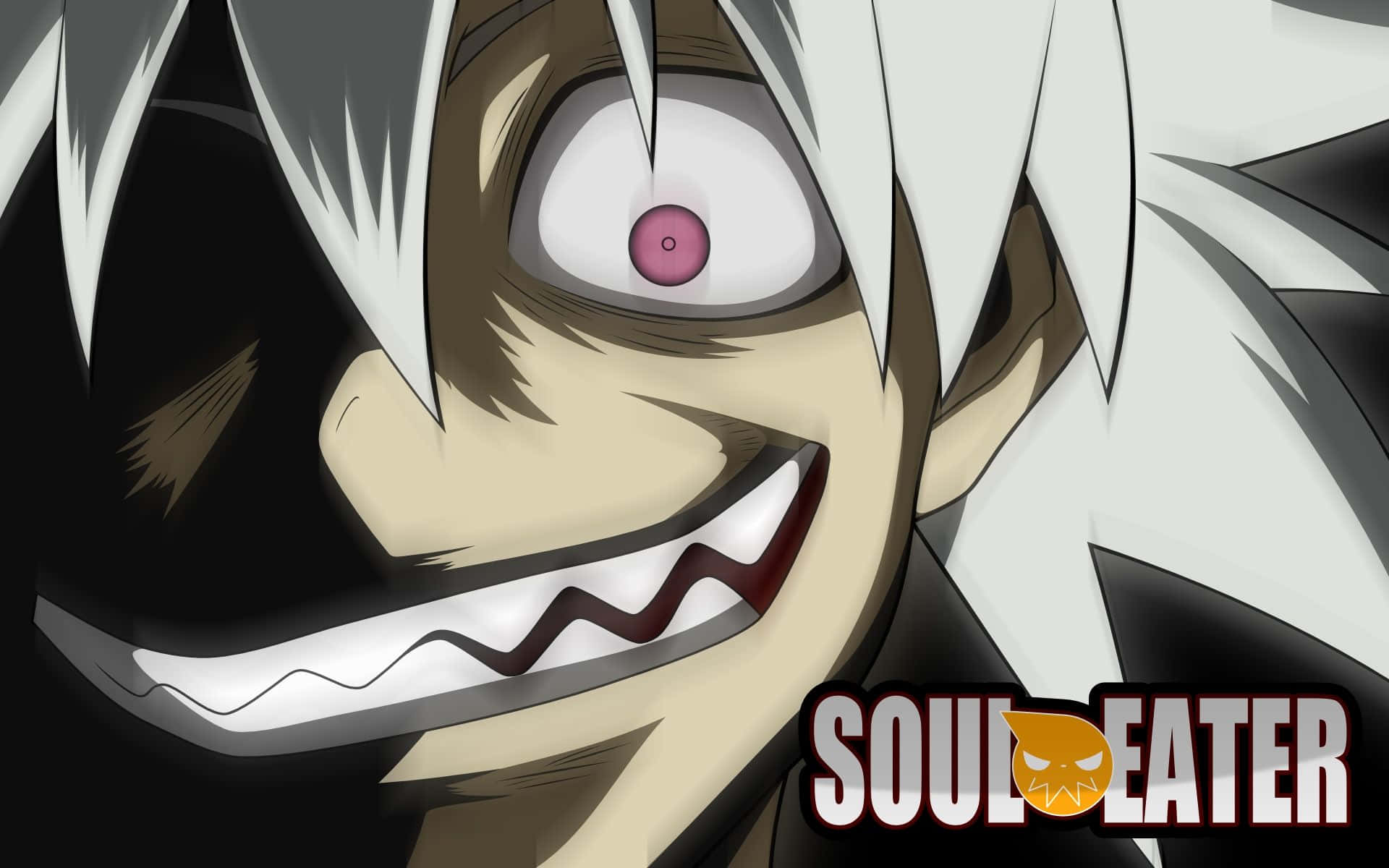 Soul Eater Evans, white-haired anime character, wide grin, Full HD Desktop Wallpaper