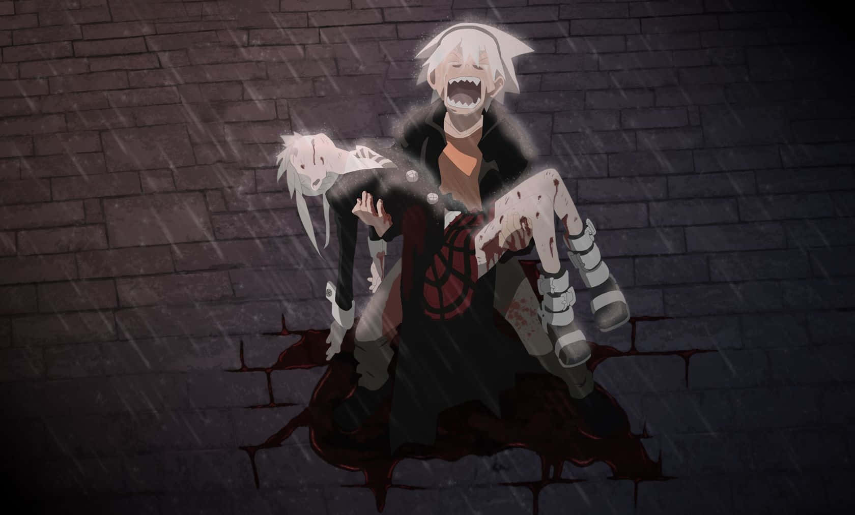 Soul Eater Evans, white hair, bloodied figure, HD Desktop Wallpaper