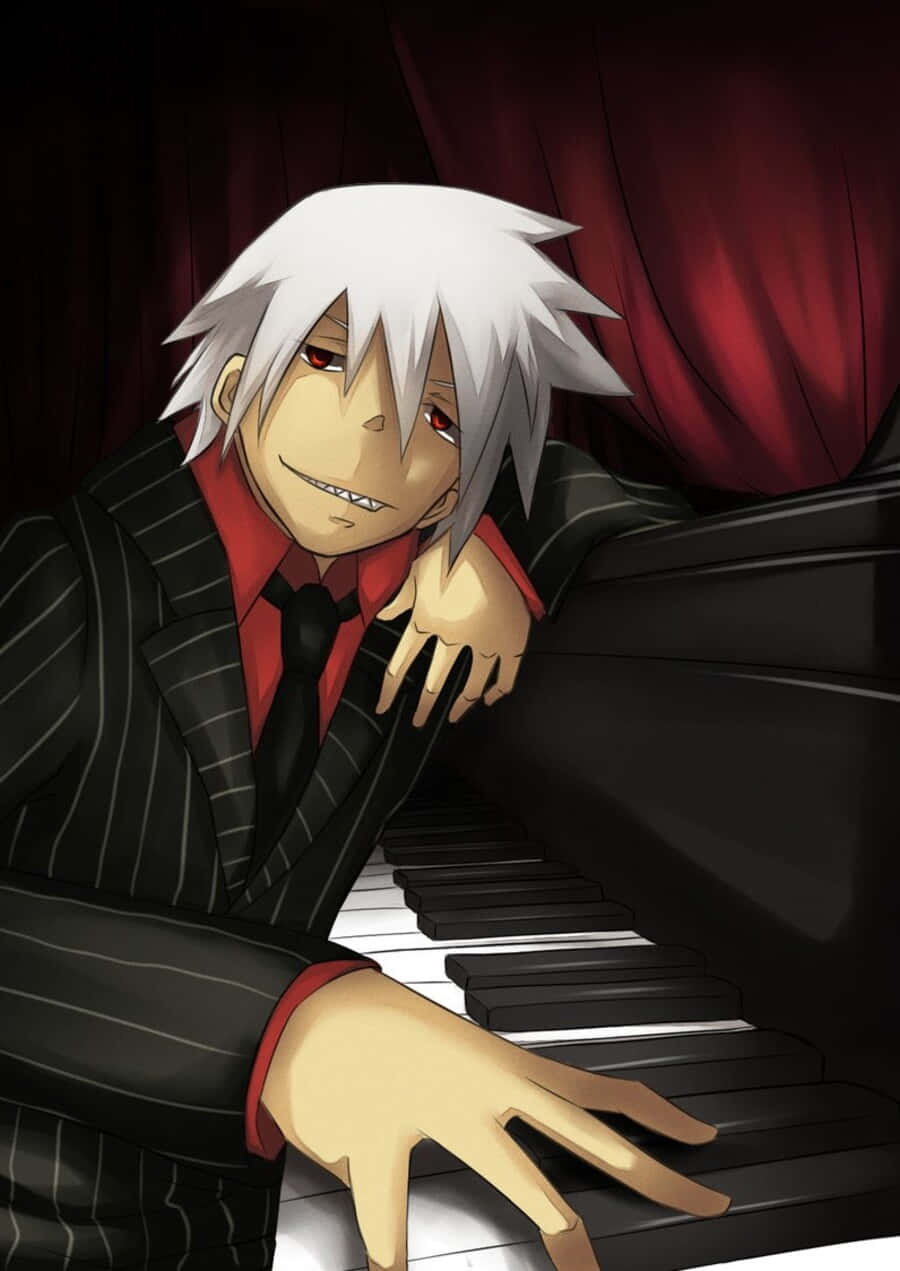 Soul Eater Evans, white-haired anime pianist, pinstripe suit, SD Phone Wallpaper
