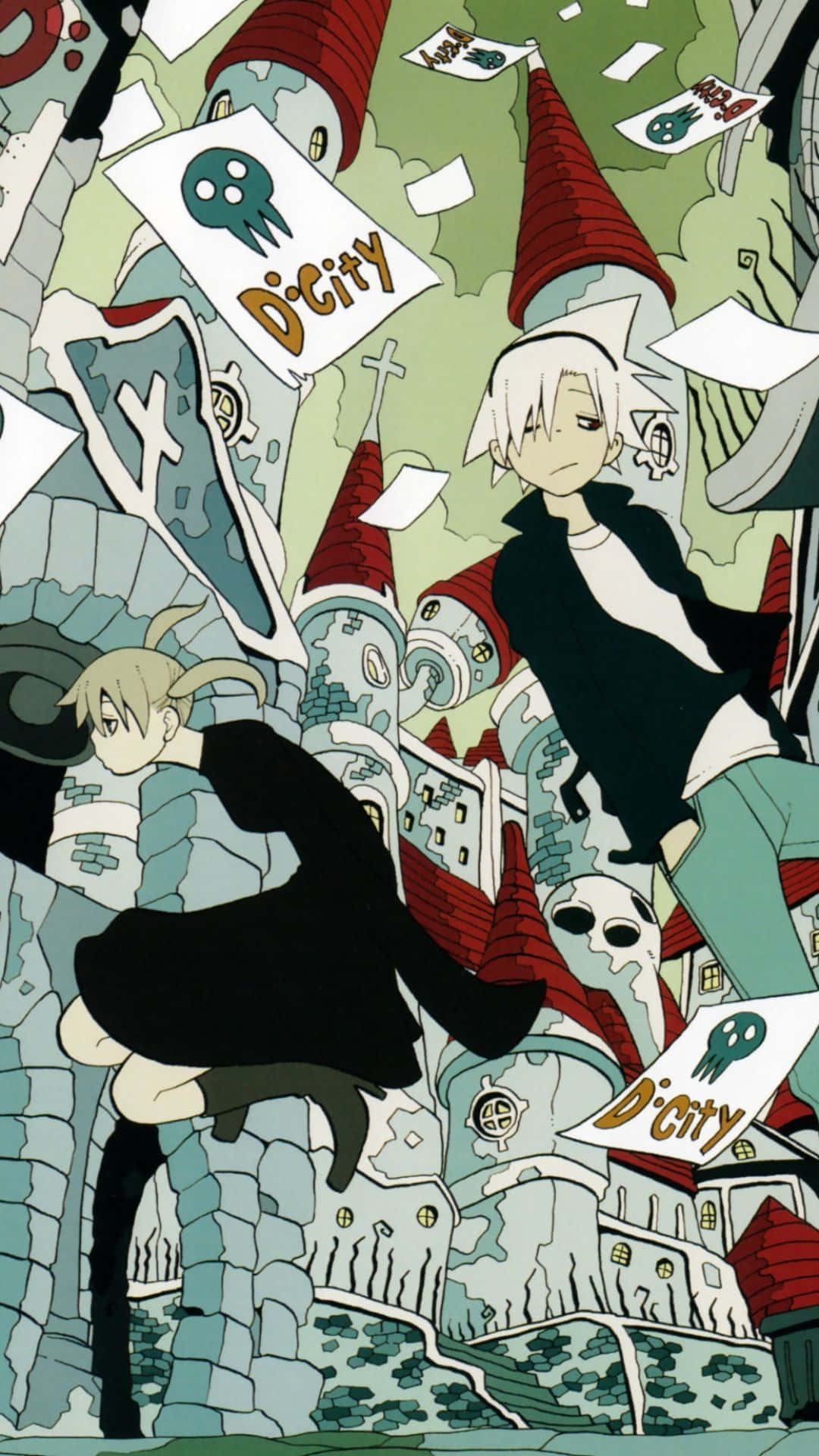 Soul Eater, crumbling towers, floating papers, Full HD Phone Wallpaper