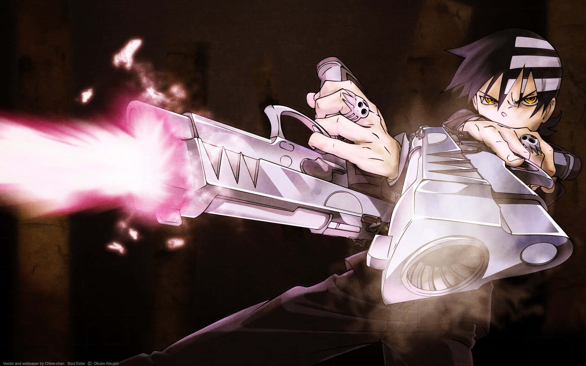 Soul Eater Manga, black and white hair, glowing pink energy weapon, Full HD Desktop Wallpaper