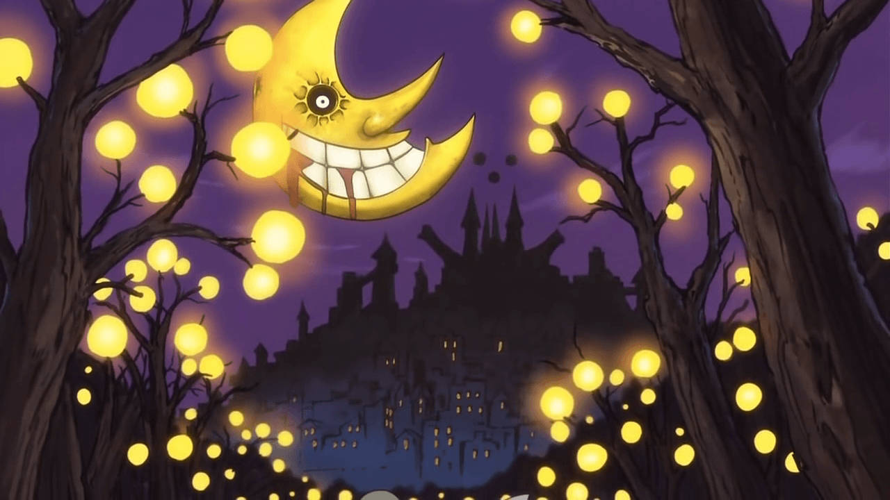 Soul Eater Moon, jack o lanterns, cheerful yellow crescent moon, HD Desktop Wallpaper