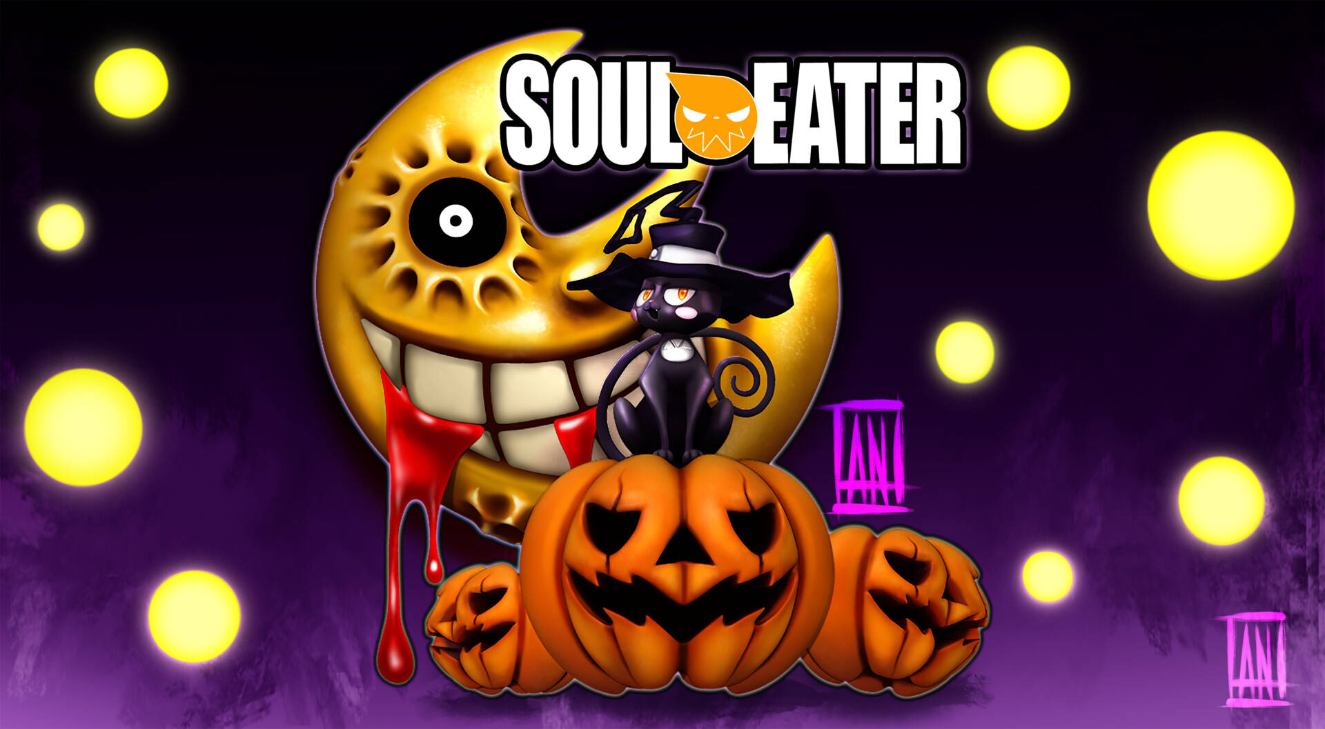 Soul Eater Moon, jack-o-lanterns, crescent moon, Full HD Desktop Wallpaper