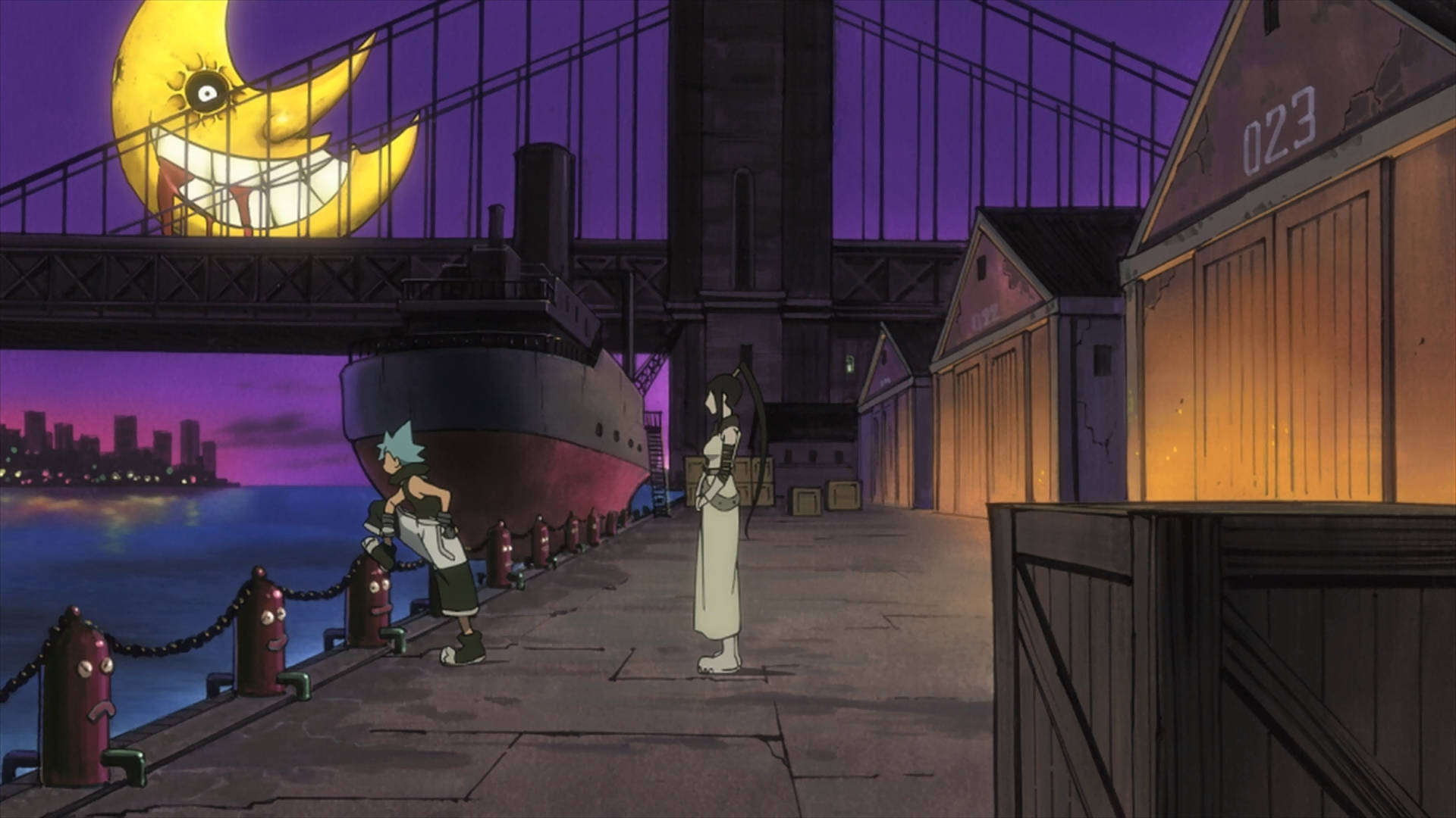 Soul Eater Moon, grinning moon, dock, Full HD Desktop Wallpaper