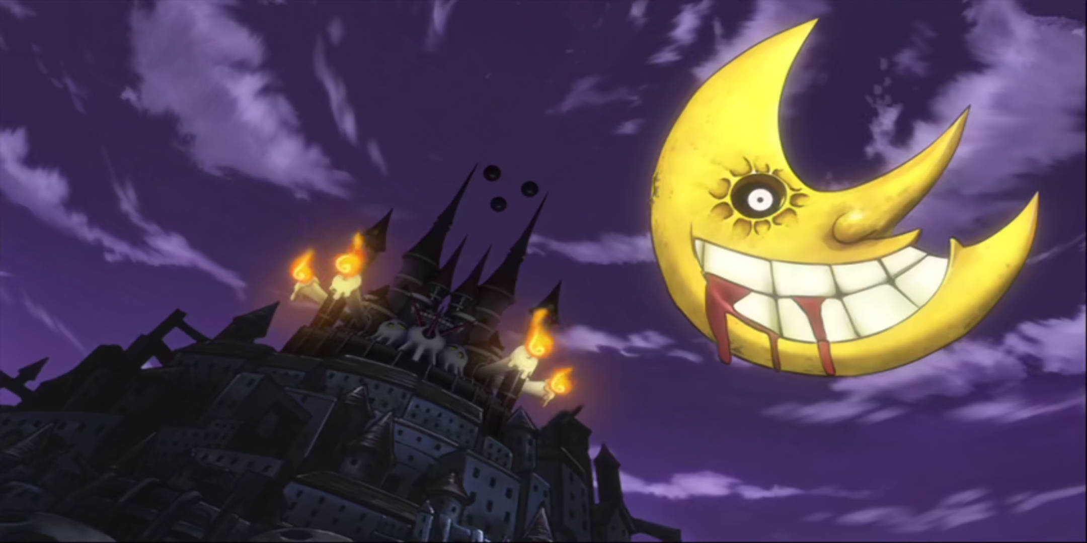 Soul Eater Moon, yellow crescent moon, single eye, Full HD Desktop Wallpaper