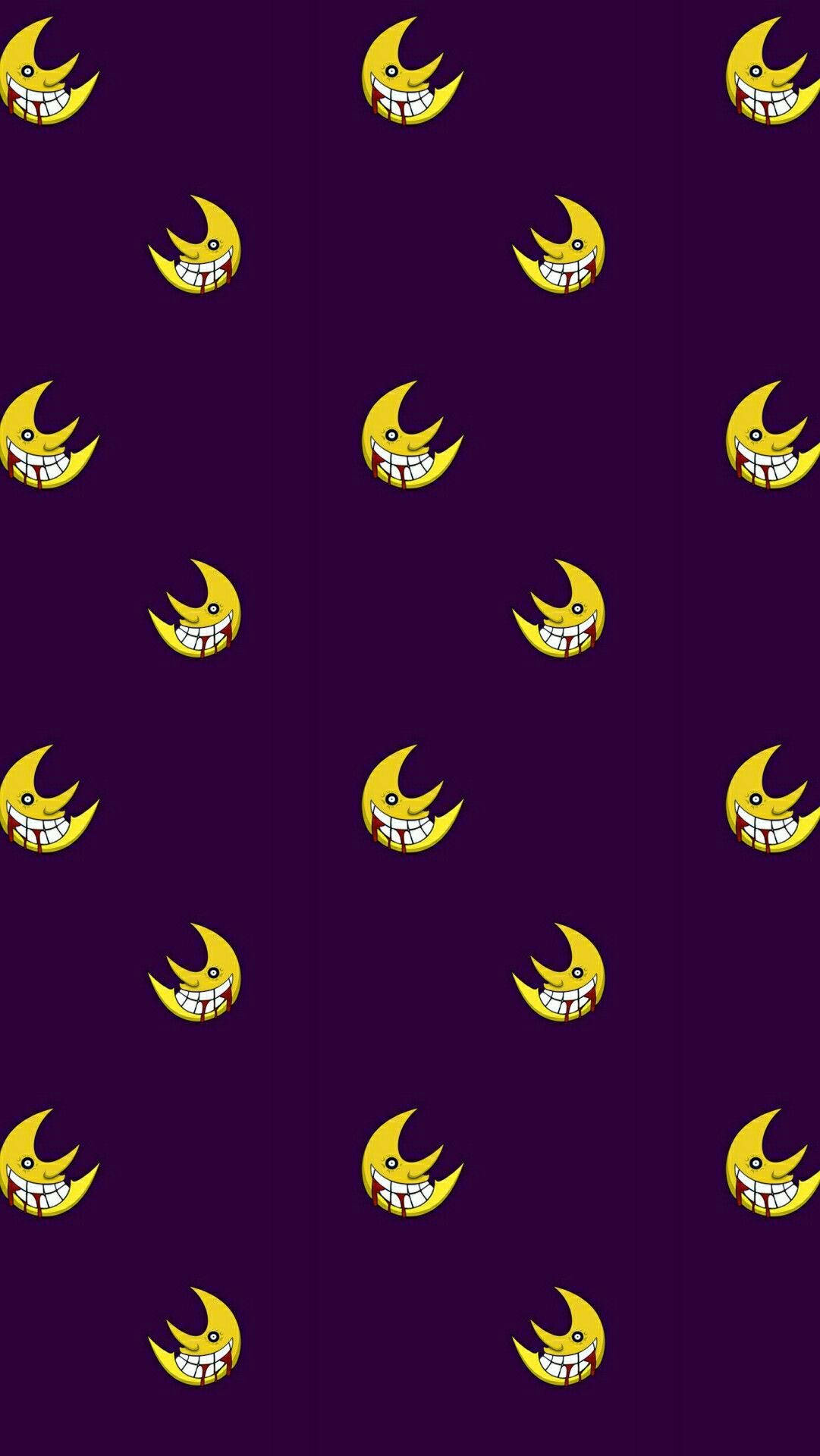 Soul Eater Moon, yellow crescent moon faces, wide grins, Full HD Phone Wallpaper