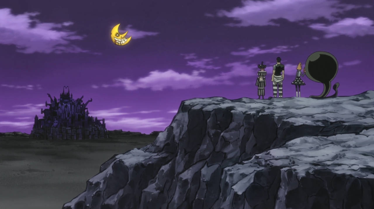 Soul Eater Moon, castle, purple sky, HD Desktop Wallpaper