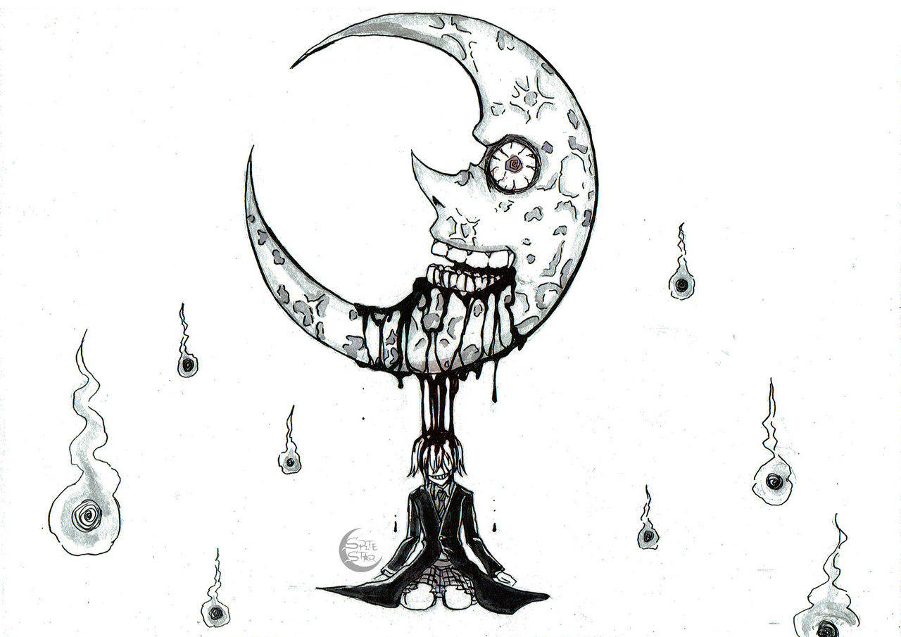 Soul Eater Moon, skeletal crescent moon, single eye, HD Desktop Wallpaper