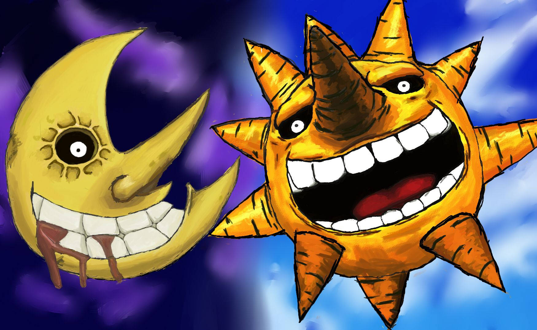 Soul Eater Moon, Soul Eater Moon And Sun, twilight sky, HD Desktop Wallpaper