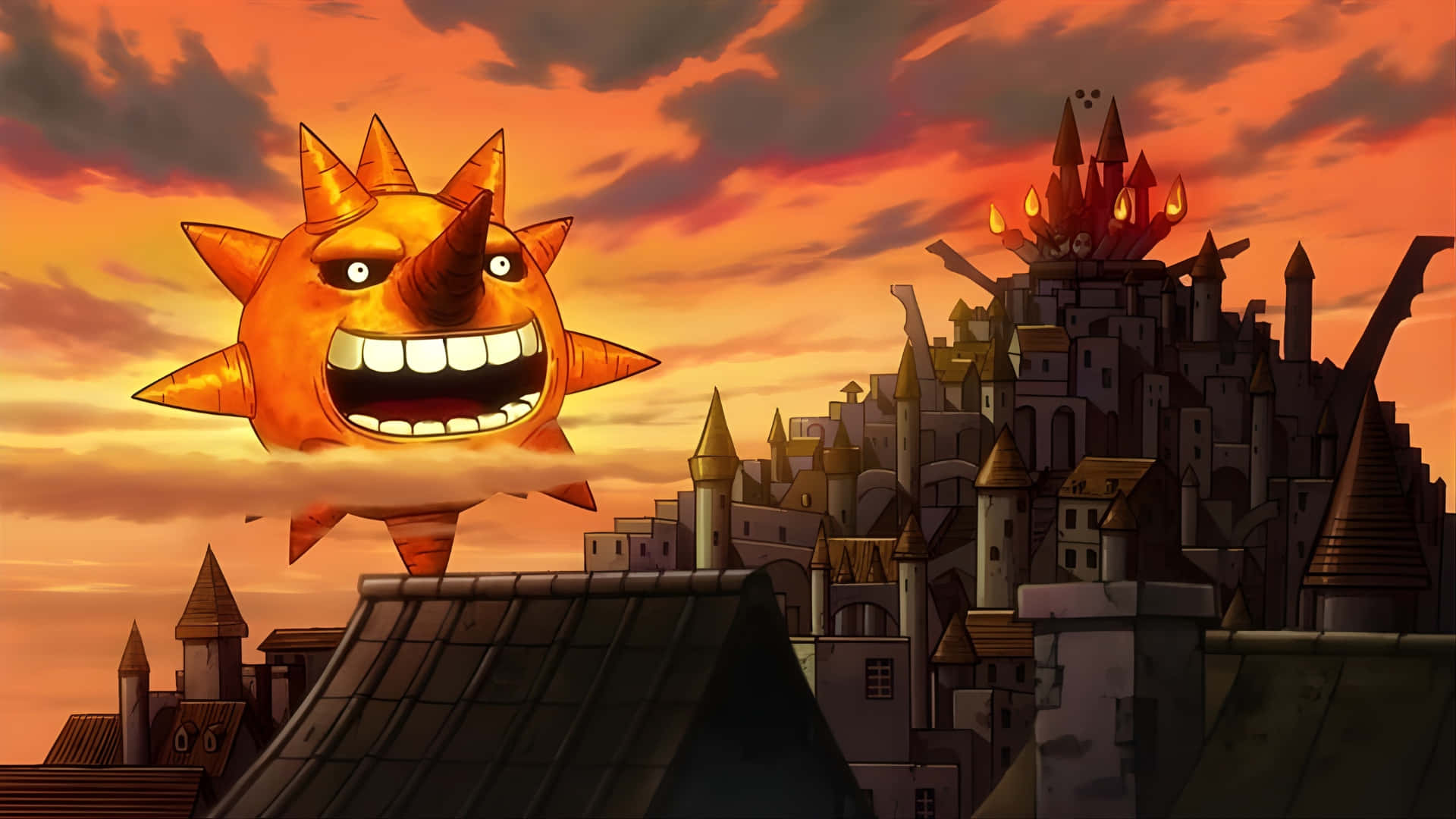 Soul Eater Sun, iconic scene, cartoonish angry orange sun, Full HD Desktop Wallpaper
