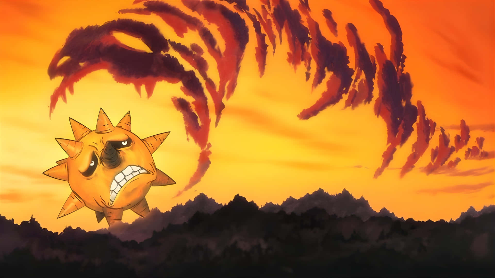 Soul Eater Sun, cartoon sun, grumpy face, Full HD Desktop Wallpaper