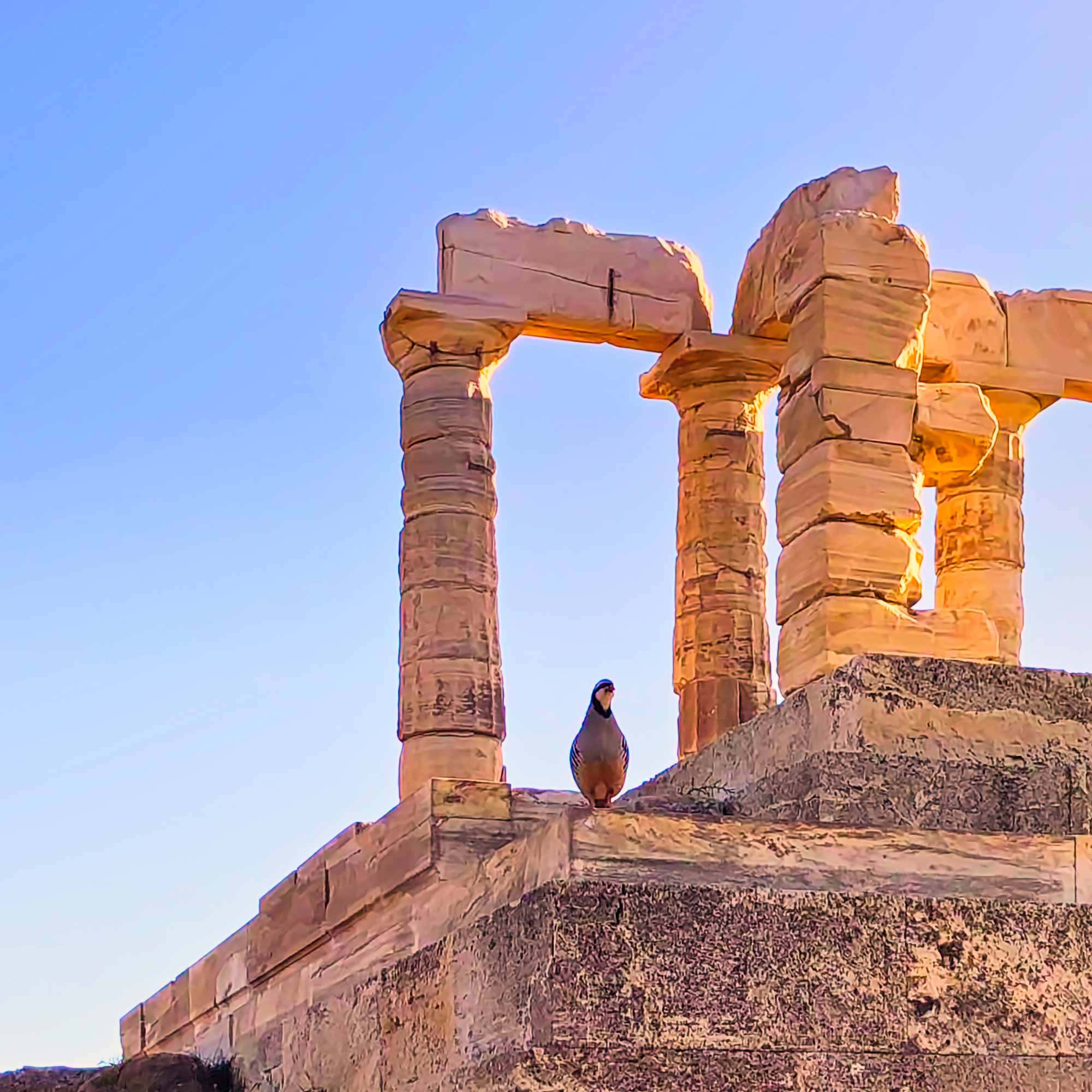 Sounion, ancient stone ruins, golden hour, Full HD Desktop Wallpaper