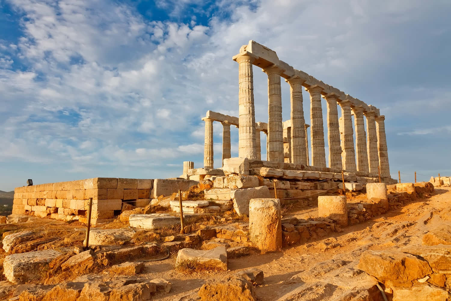 Sounion, ancient Greek temple ruins, towering columns, HD Desktop Wallpaper