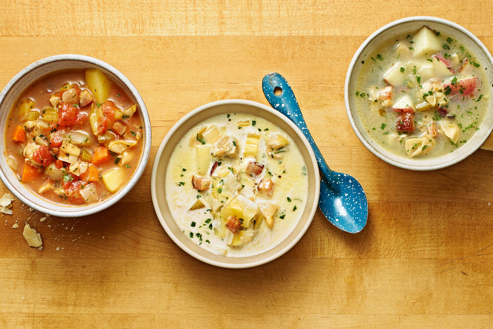 New England Clam Chowder, chunky soups, herbs, Full HD Desktop Wallpaper