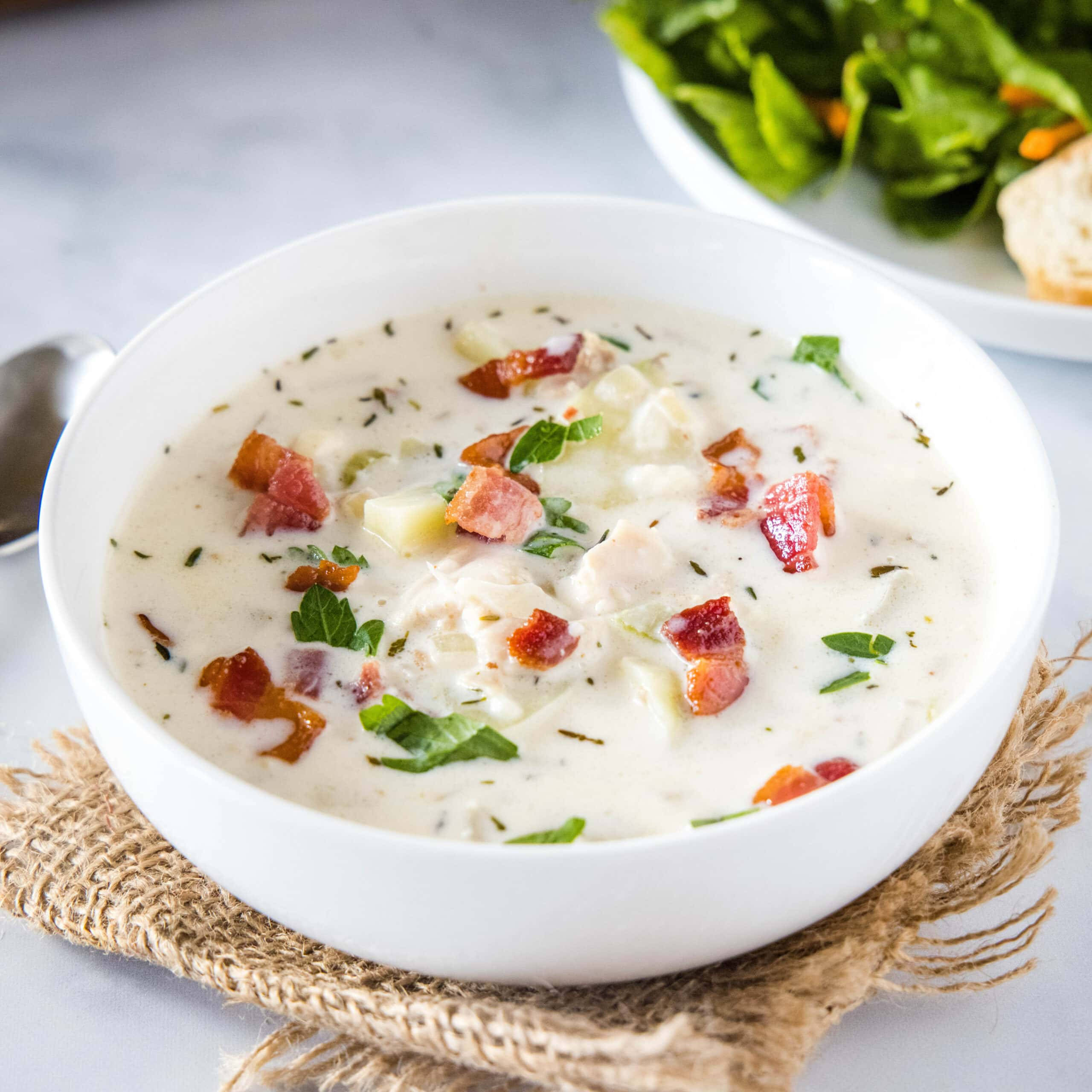 New England clam chowder, clam chowder, herbs, 2K Desktop Wallpaper