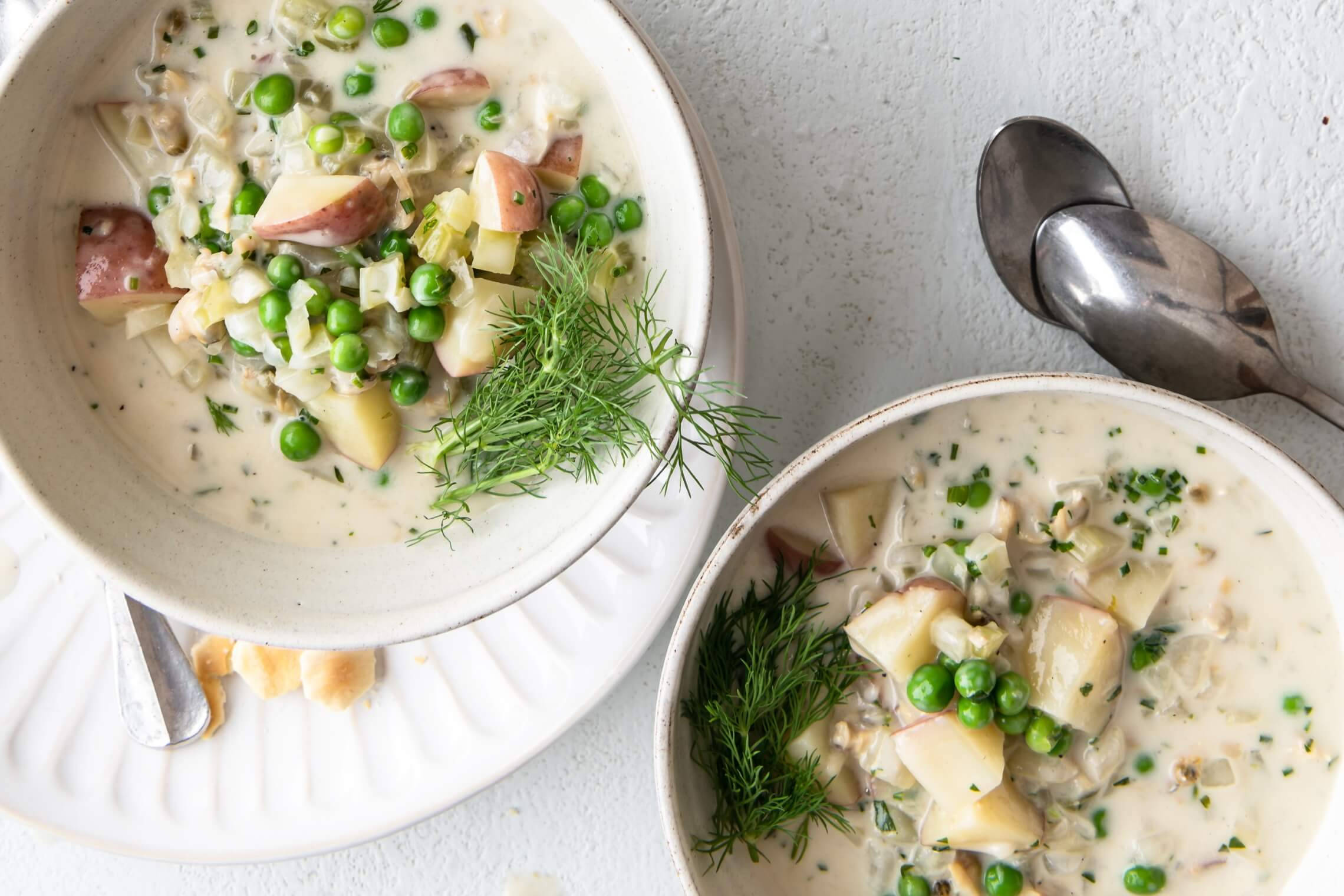 New England Clam Chowder, peas, dill, Full HD Desktop Wallpaper