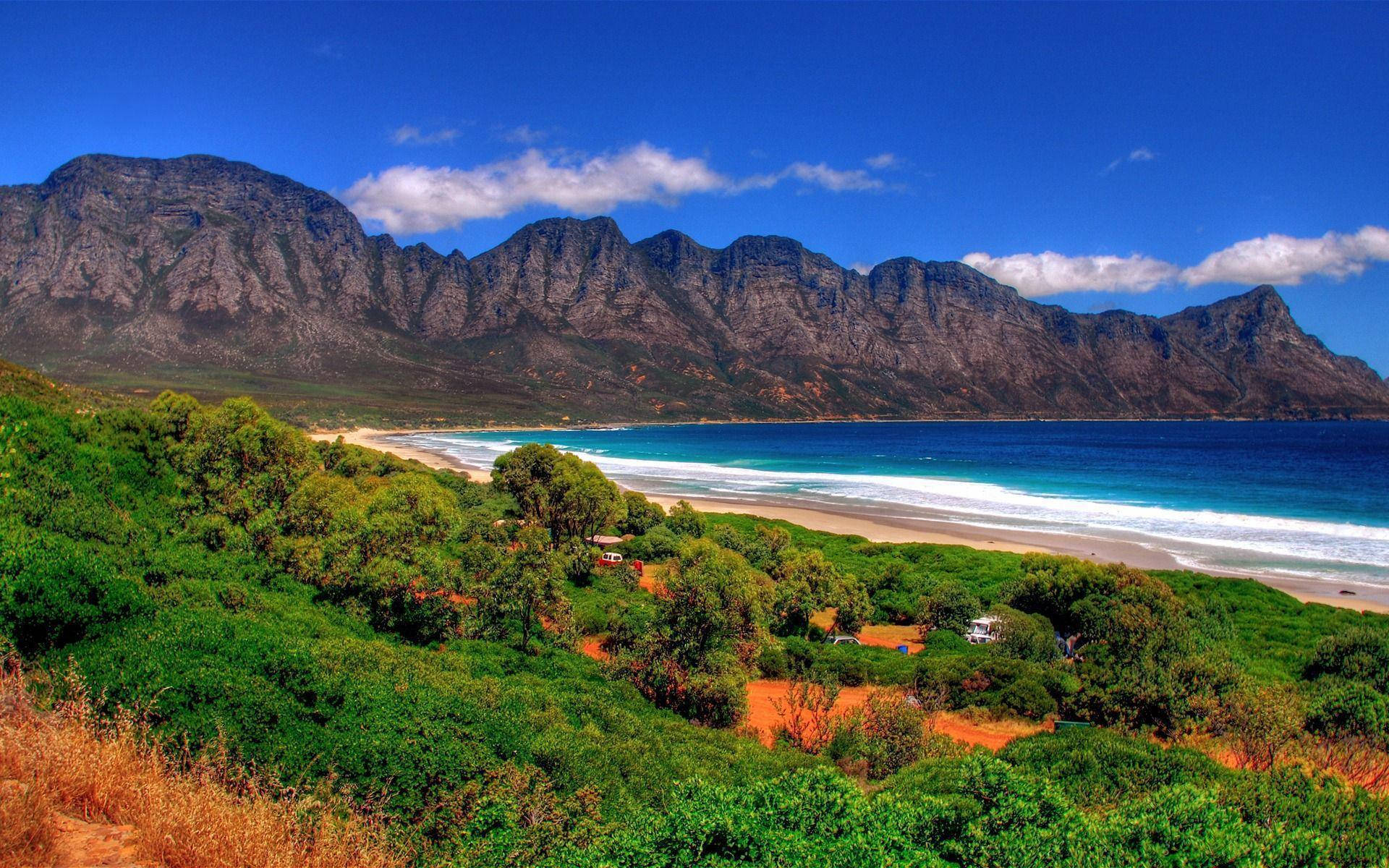 South Africa, turquoise waves, sandy beach, Full HD Desktop Wallpaper