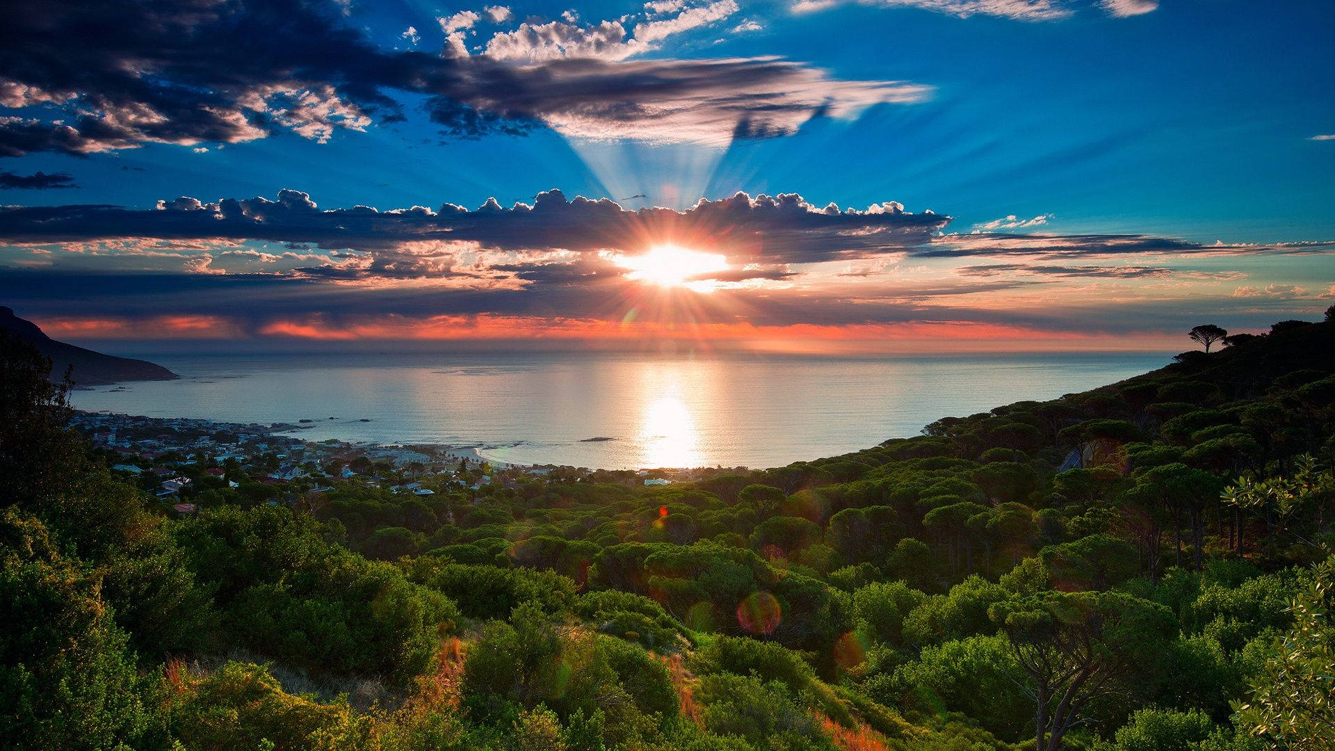 sunset view, South Africa, sunburst, Full HD Desktop Wallpaper