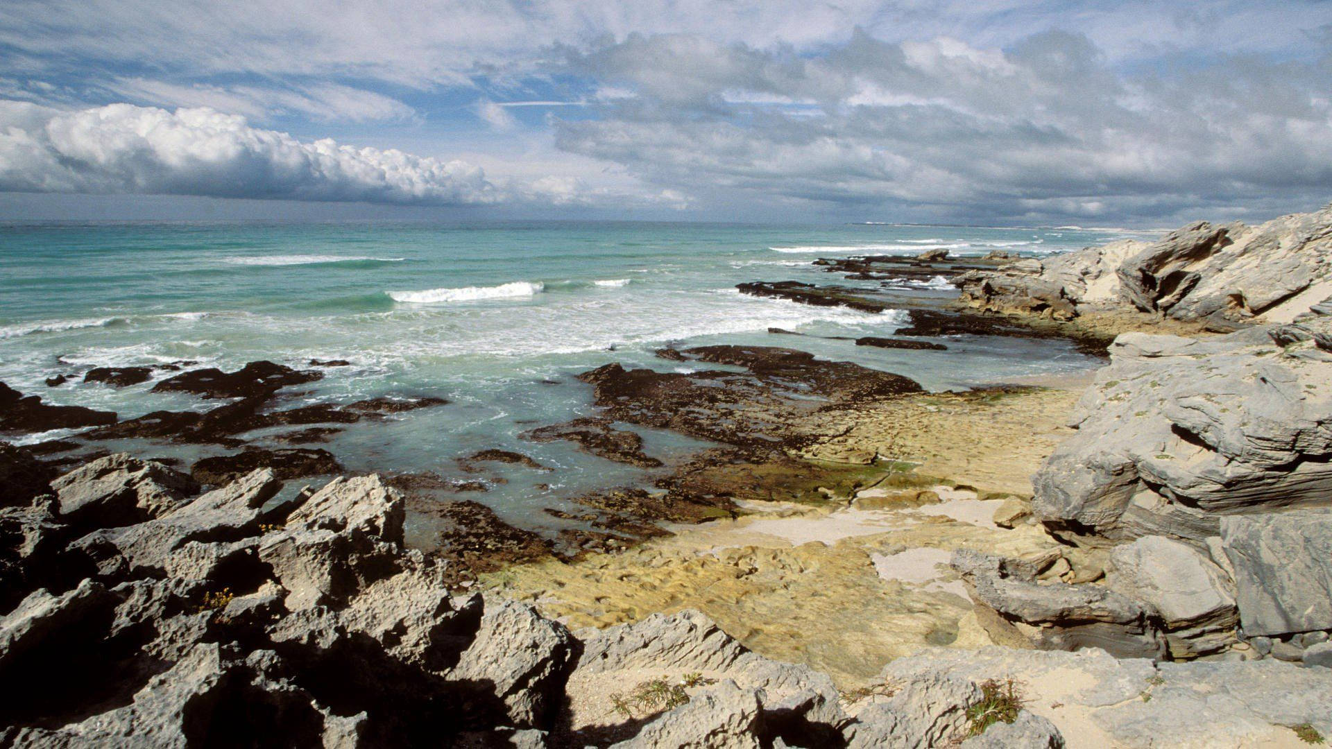 rocky seaside, South Africa, turquoise waves, Full HD Desktop Wallpaper