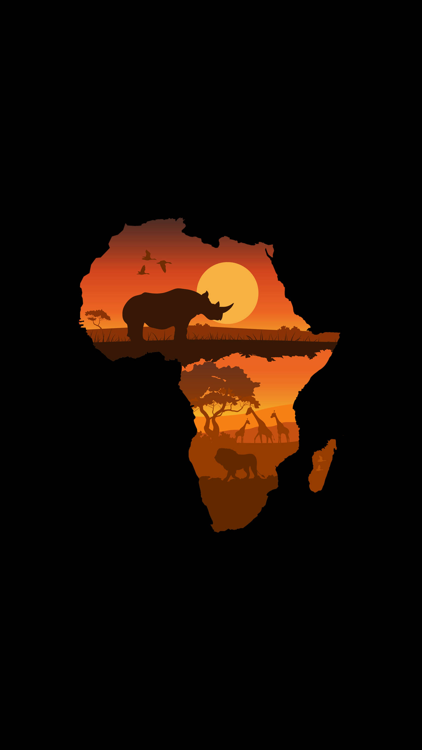 Africa map, sunset, rhino, 2K Phone Wallpaper