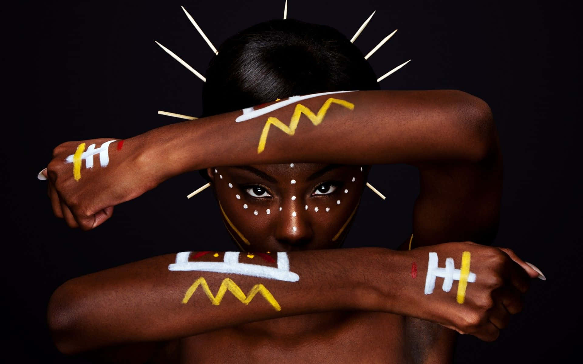 South African Woman, tribal tattoo, dark skin, Full HD Desktop Wallpaper