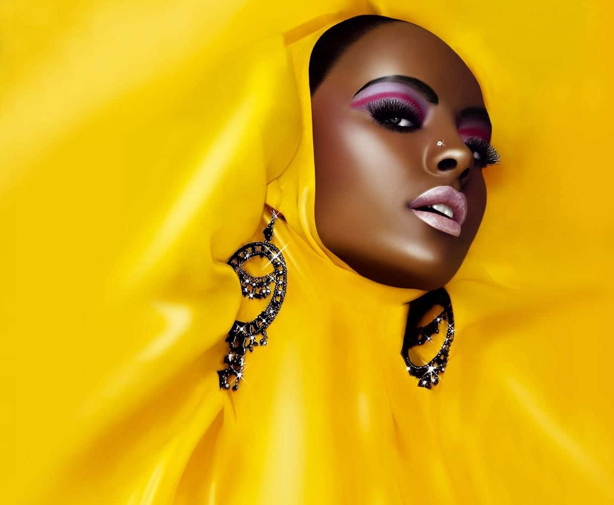 South African Woman, yellow headdress, pink makeup, SD Desktop Wallpaper