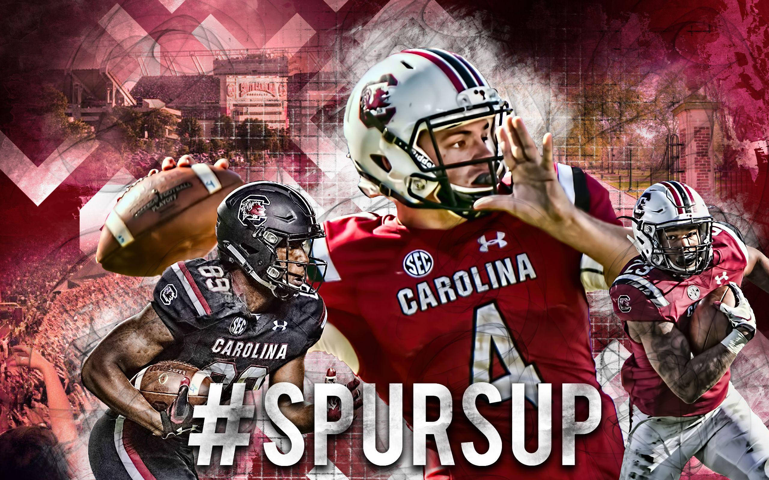 South Carolina Gamecocks, hashtag spursup, red and black stadium backdrop, 2K Desktop Wallpaper