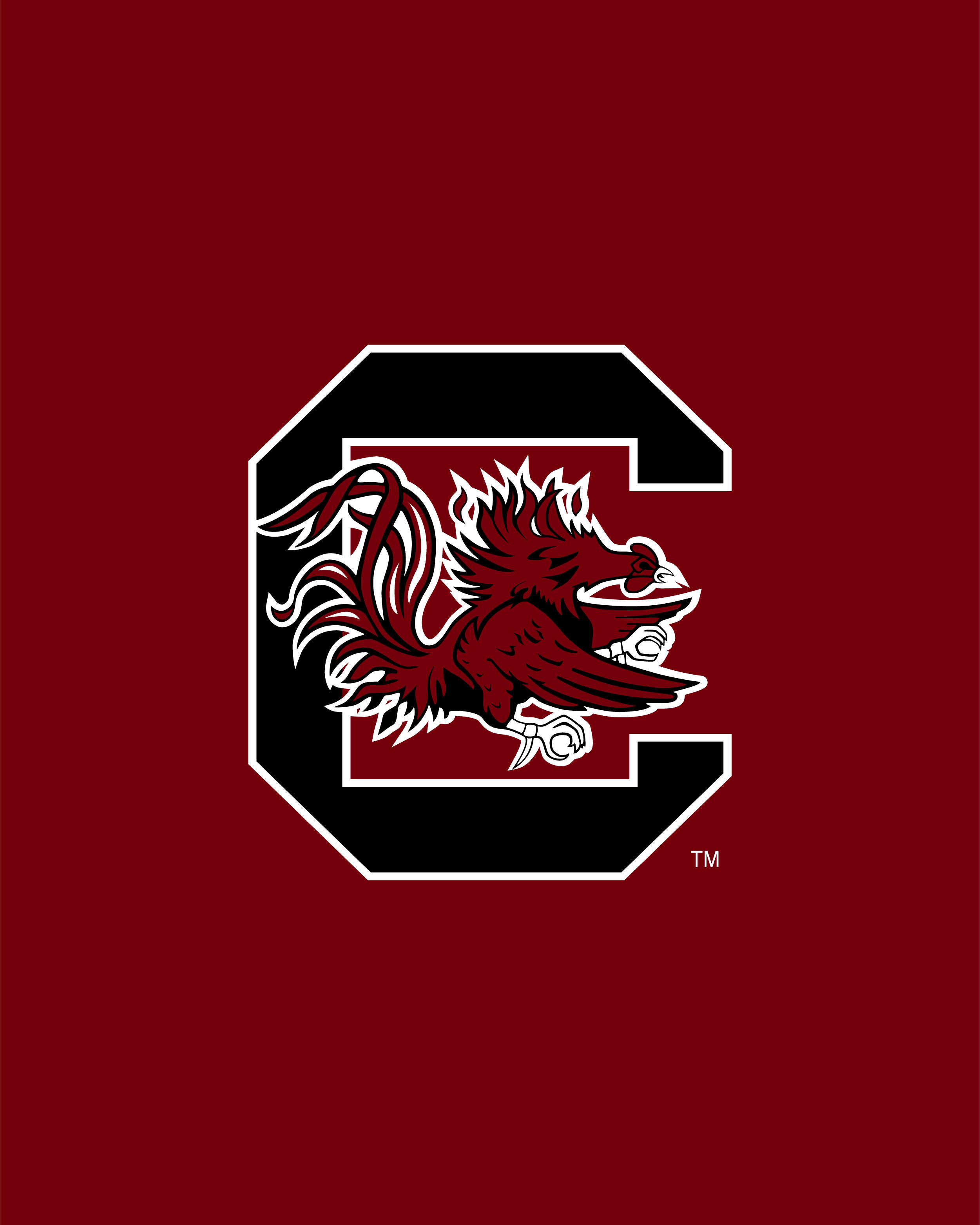 South Carolina Gamecocks, crimson background, black outlined letter C, 2K Phone Wallpaper