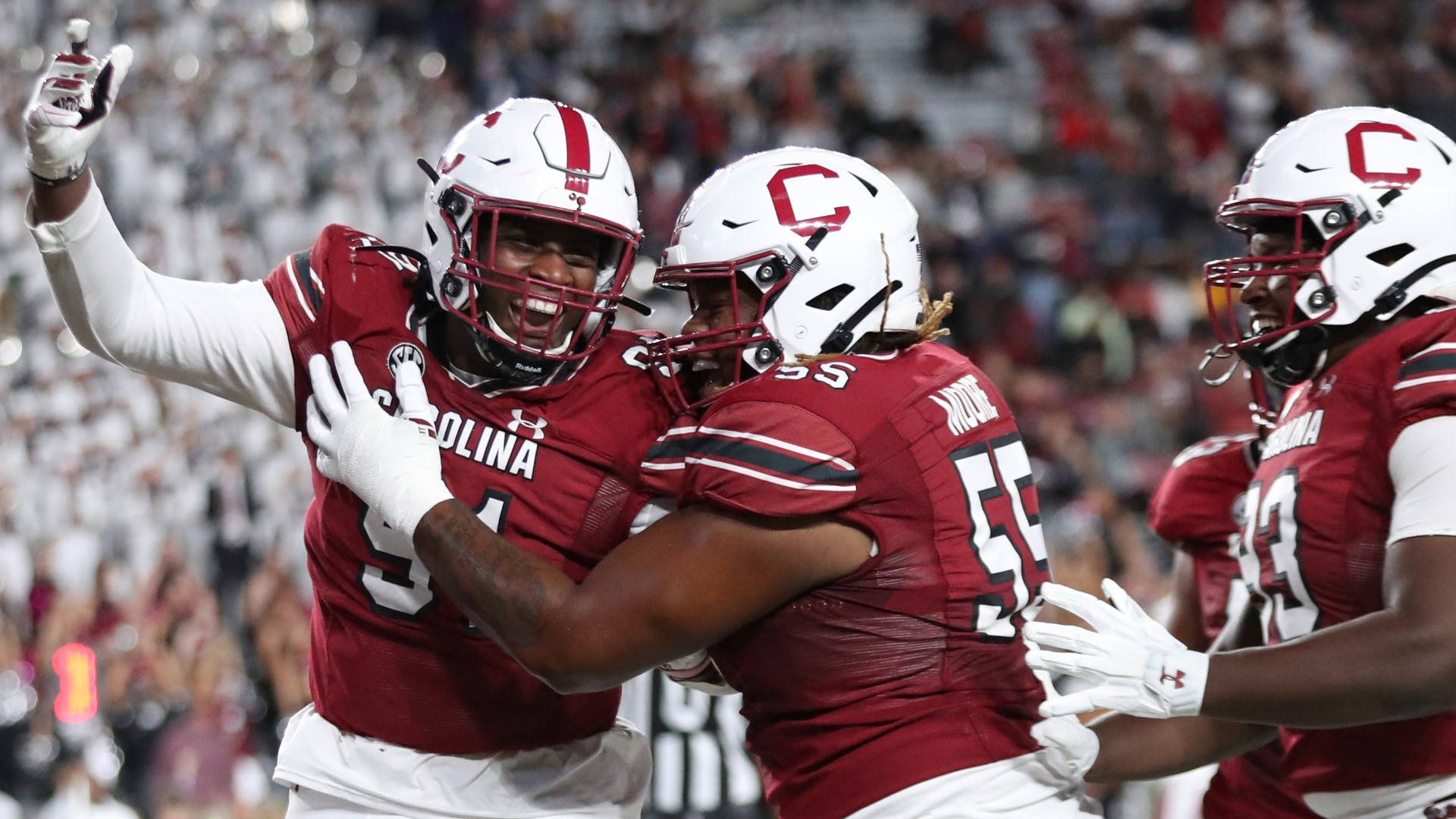 South Carolina Gamecocks, red uniforms, touchdown, Full HD Desktop Wallpaper