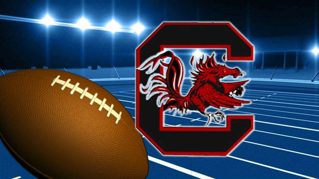 South Carolina Gamecocks, glowing red gamecock logo, football, SD Desktop Wallpaper