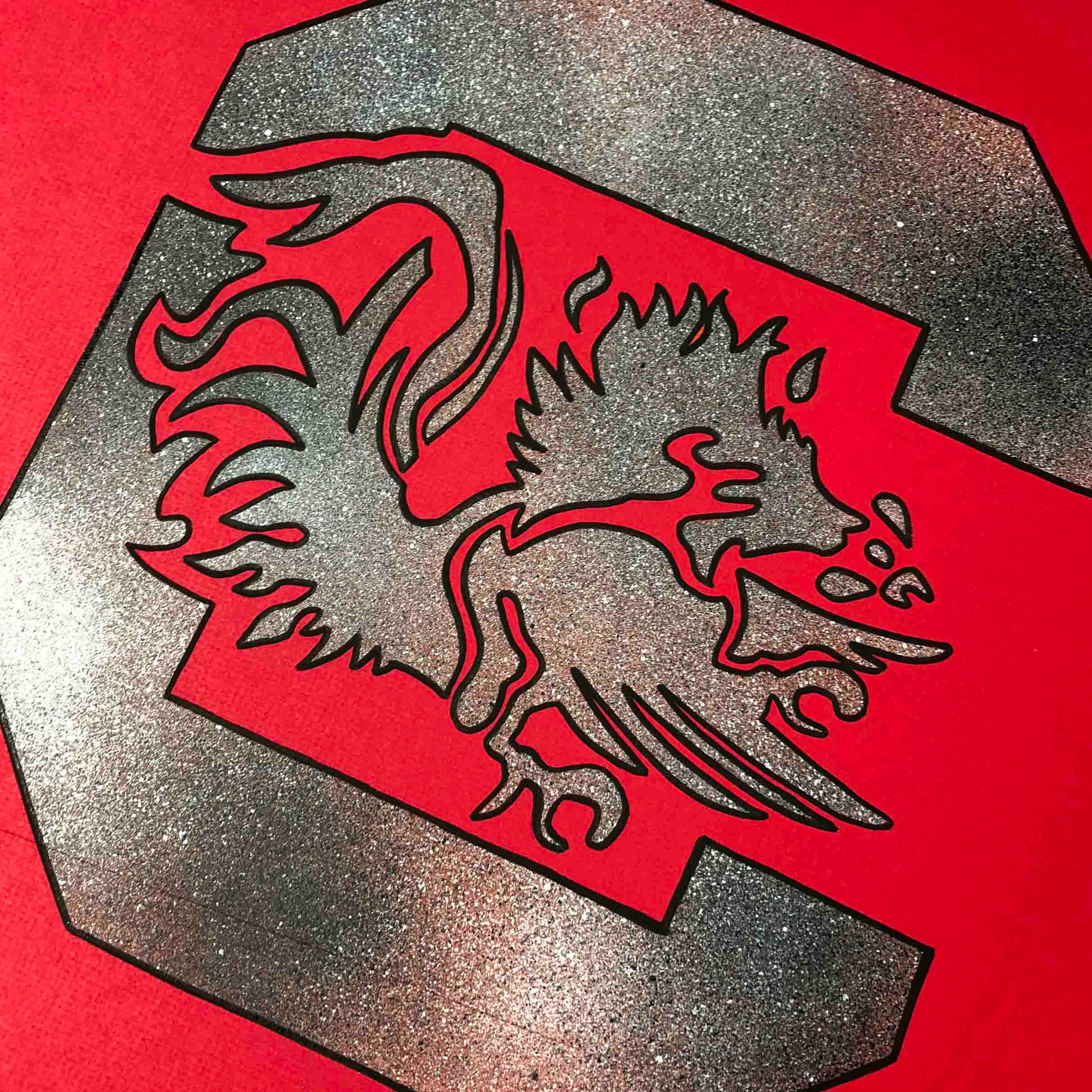 South Carolina Gamecocks, silver gryphon logo, black outline, Full HD Desktop Wallpaper