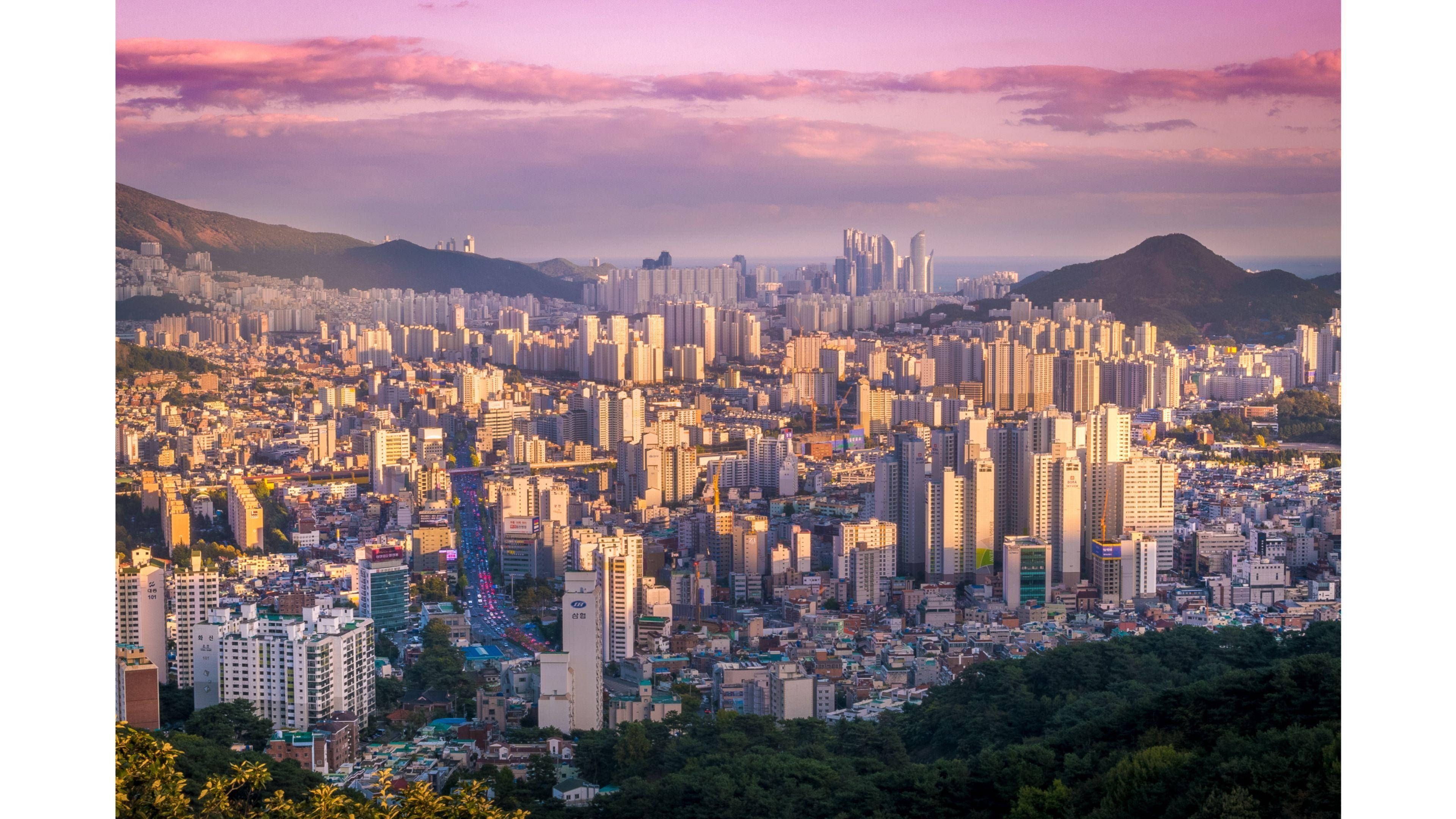 South Korea, sunset, pink clouds, 4K Desktop Wallpaper