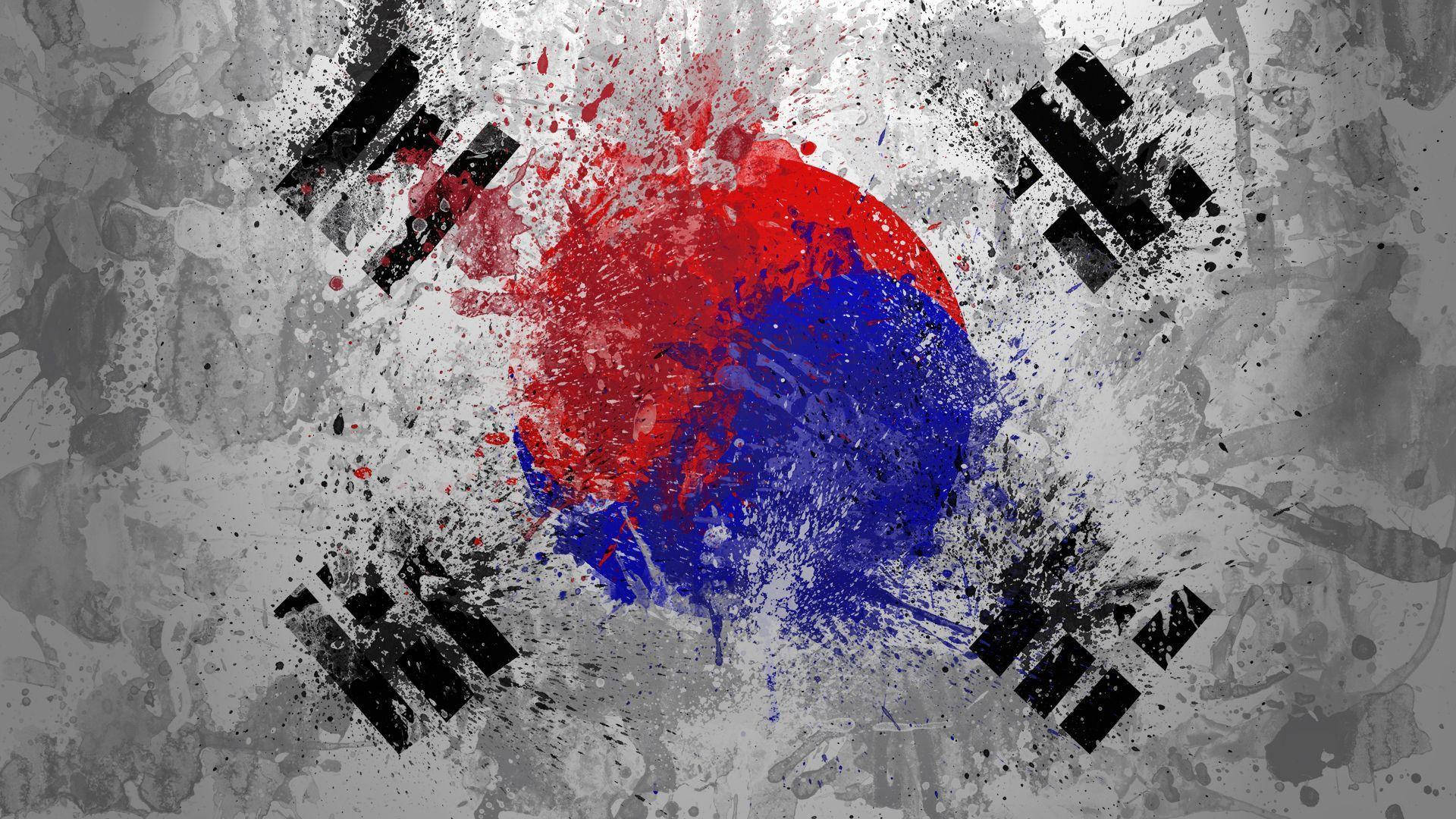 South Korea flag, red blue splatters, black trigrams, Full HD Desktop Wallpaper